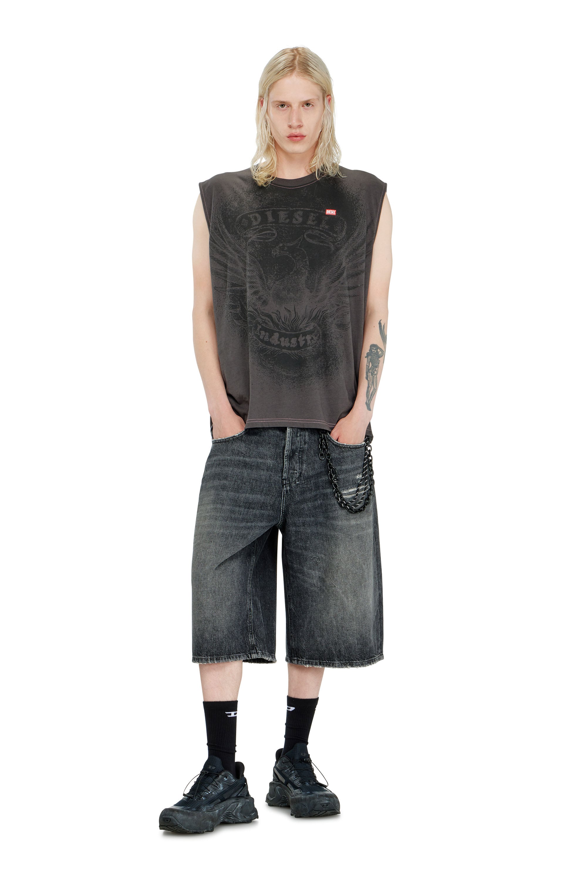 Diesel - T-BOXT-SL-NOTCH, Male's スリーブレストップ in ダークグレー - 1