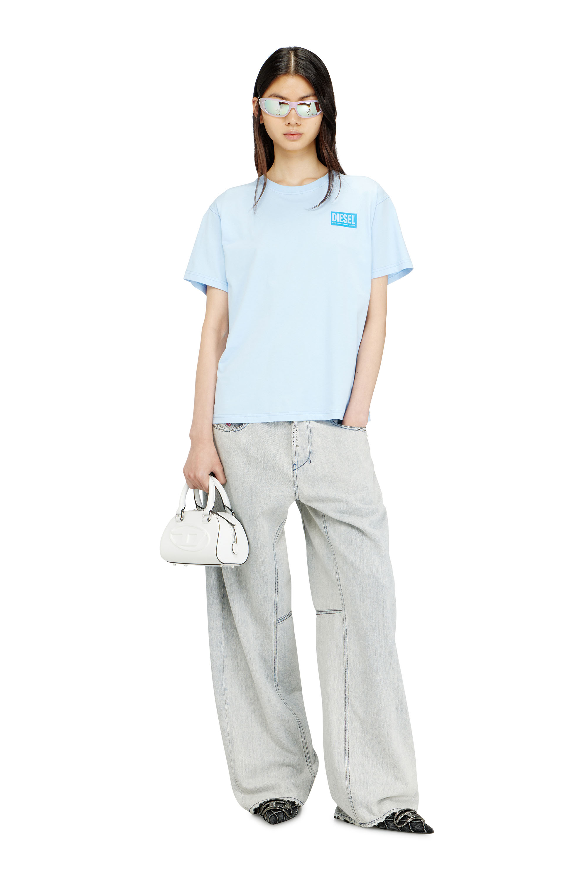 Diesel - T-NORMY-S6, Female's Organic cotton jersey t-shirt with crew neck and logo print in ライトブルー - 1