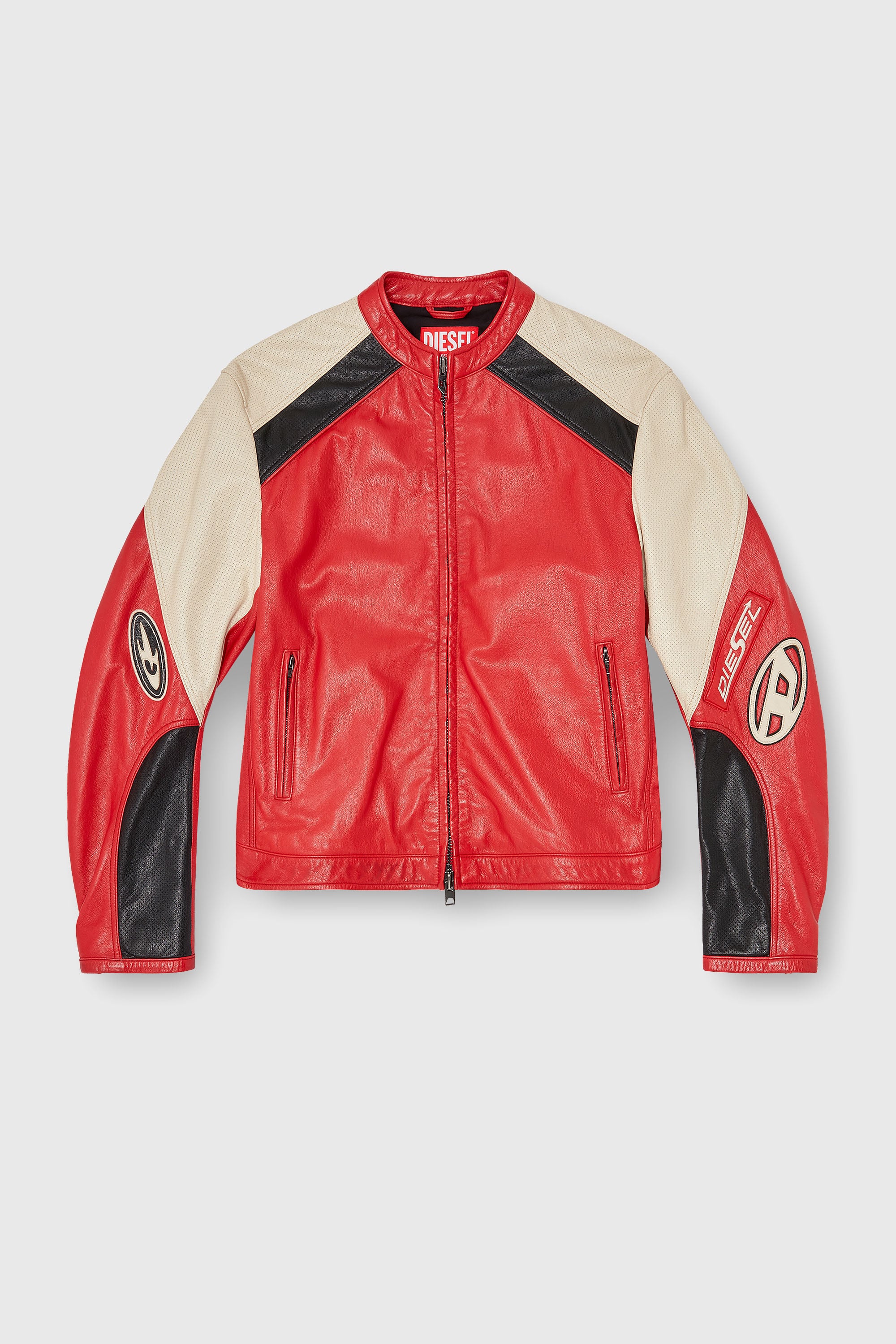 Diesel - L-AHTI, Male's レザージャケット in ベージュ/レッド - 2