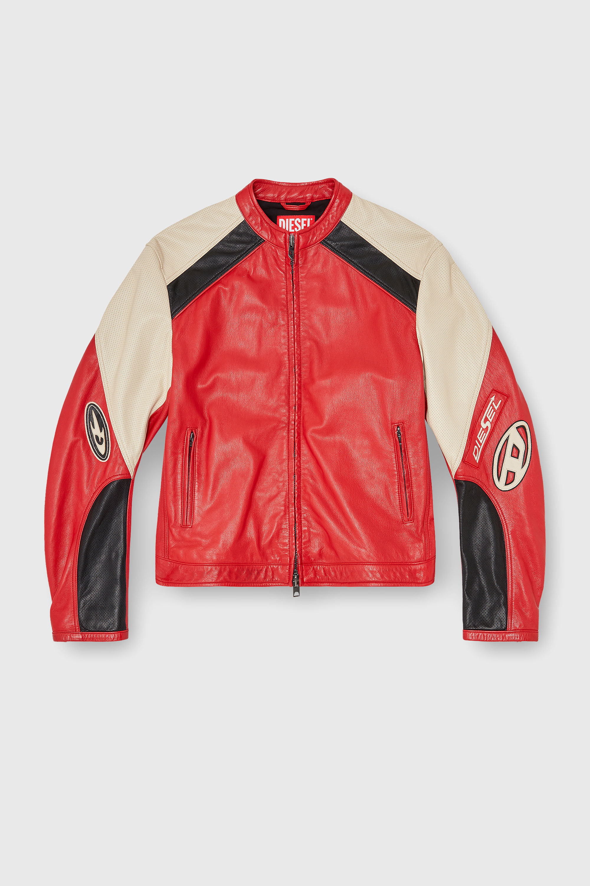 Diesel - L-AHTI, Male's レザージャケット in ベージュ/レッド - 2