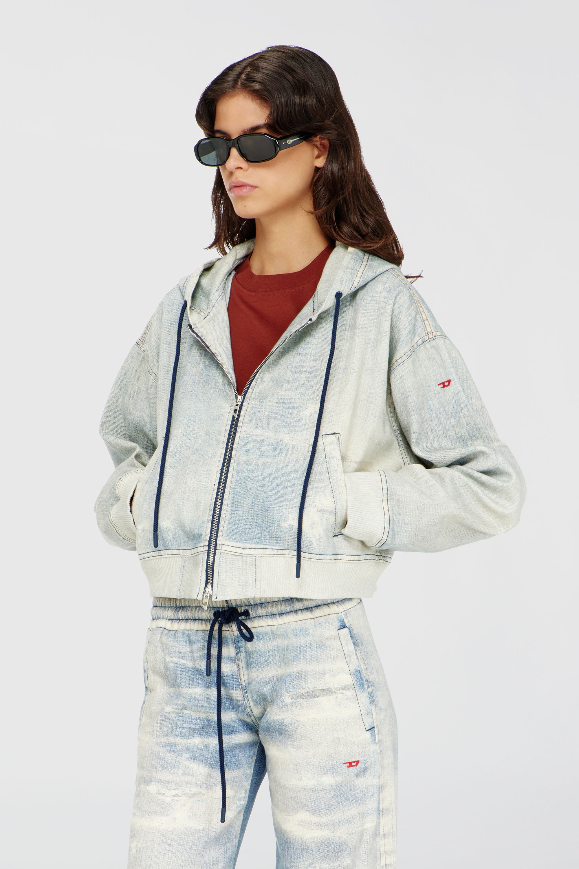 Diesel - DE-GIRI-CROP JOGG, Female's ジョグ ジップアップパーカー in ライトブルー - 1