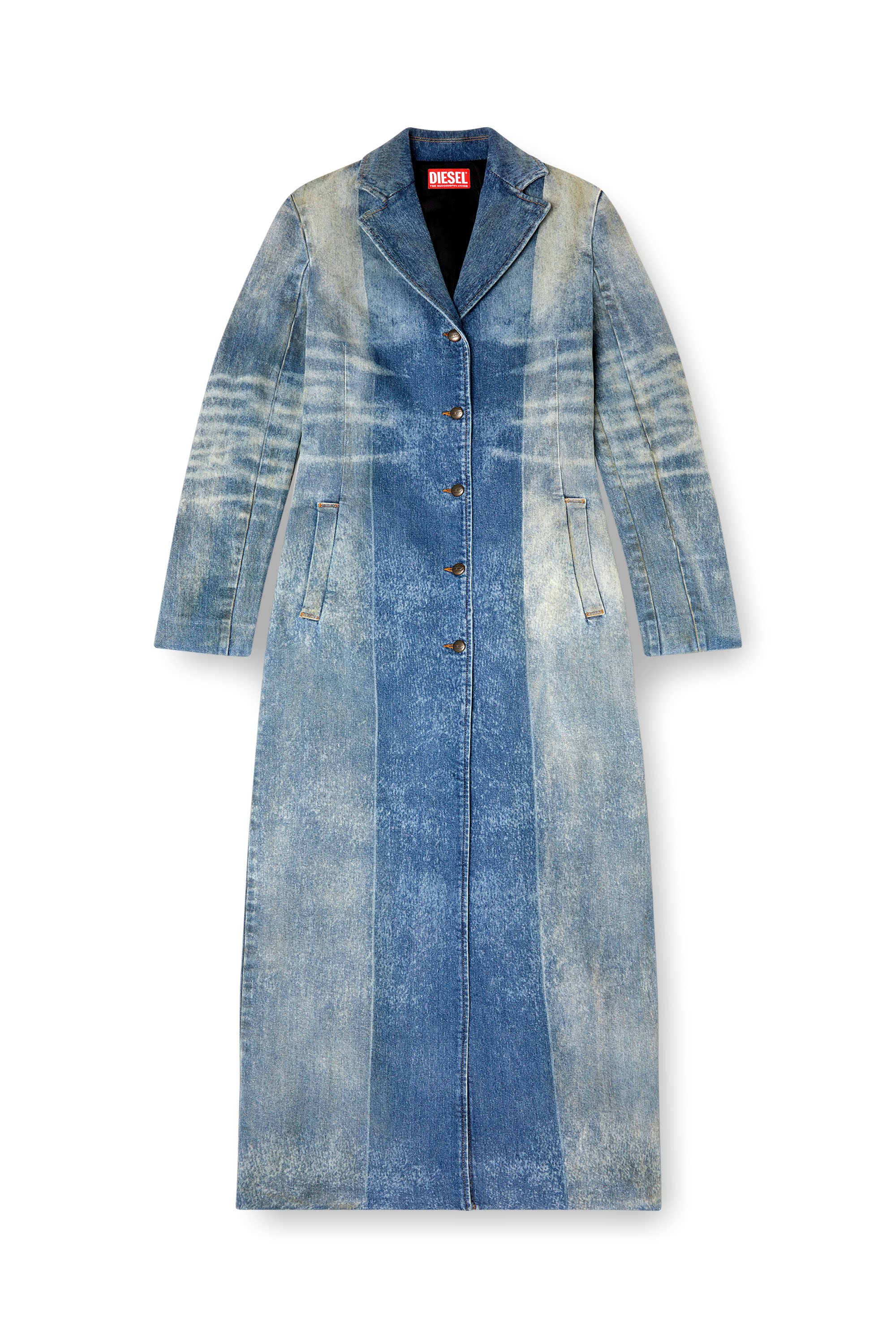 Diesel - DE-LAMOUR-FSF, Female's Denim coat with solarised folds in ミディアムブルー - 3