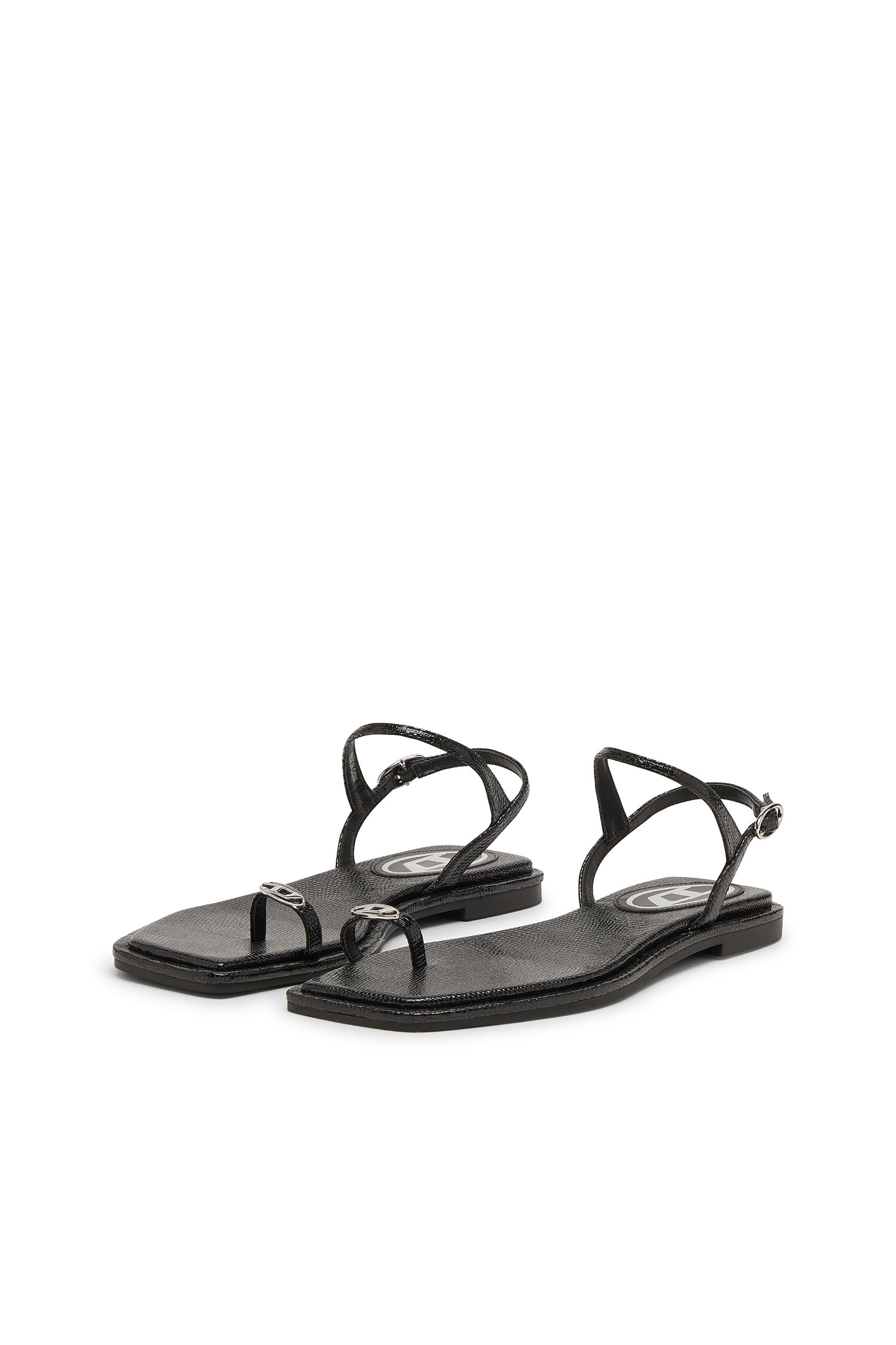 Diesel - D-AMBER INFRA 0, Female's D-AMBER - Sandal in leather with metallic logo in ブラック - 8