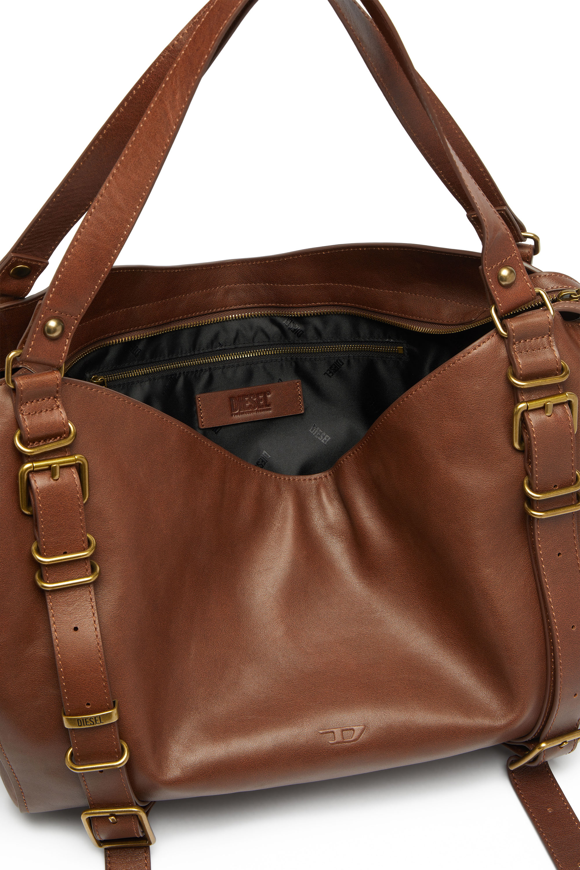 Diesel - D-ONE TOPHANDLE L, Unisex's D-One-Large top-handle bag in treated leather in ブラウン - 4