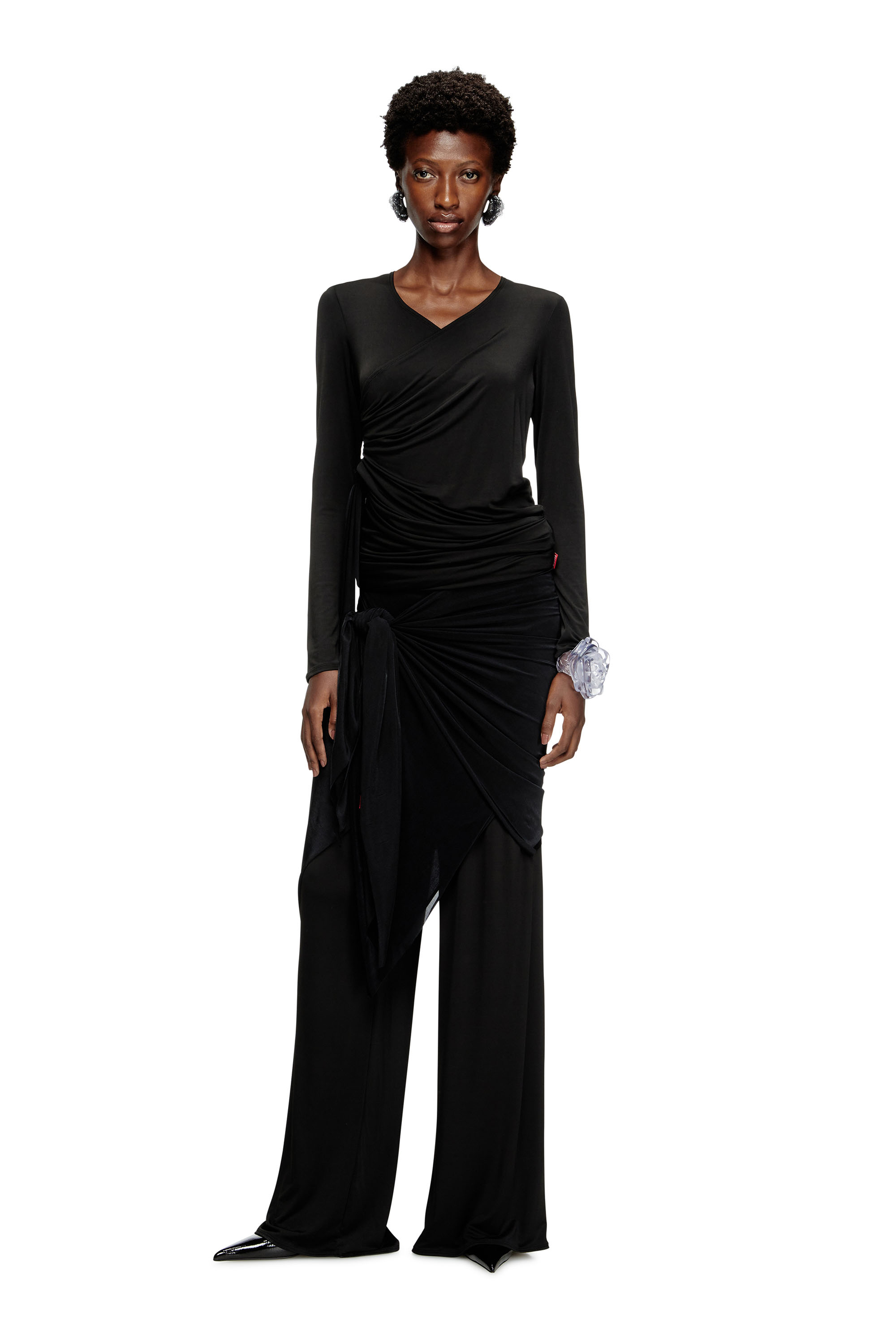 Diesel - P-FRIZZA-PLAIN, Unisex's Draped pants in fluid jersey in ブラック - 1