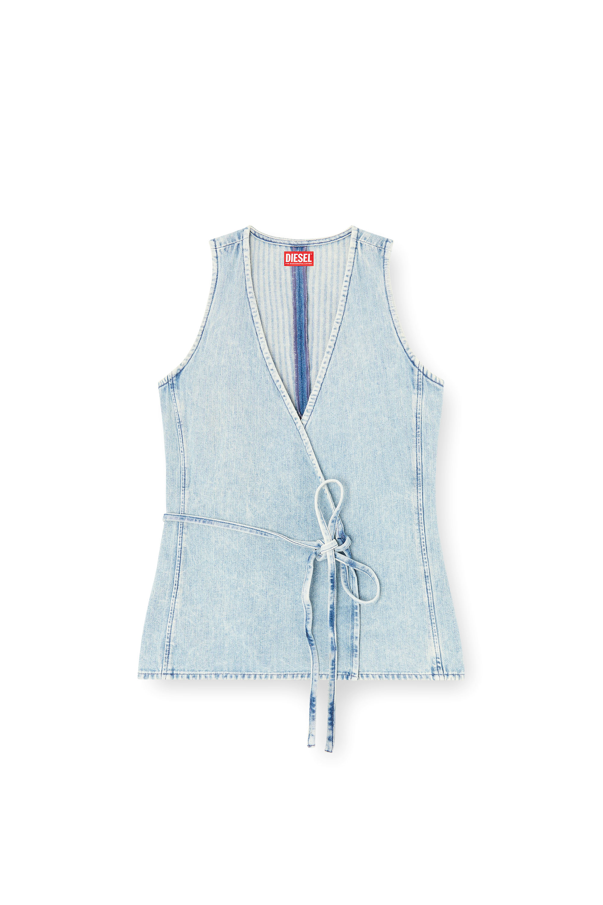 Diesel - DE-VERN, Female's Wrap top in herringbone denim in ライトブルー - 3