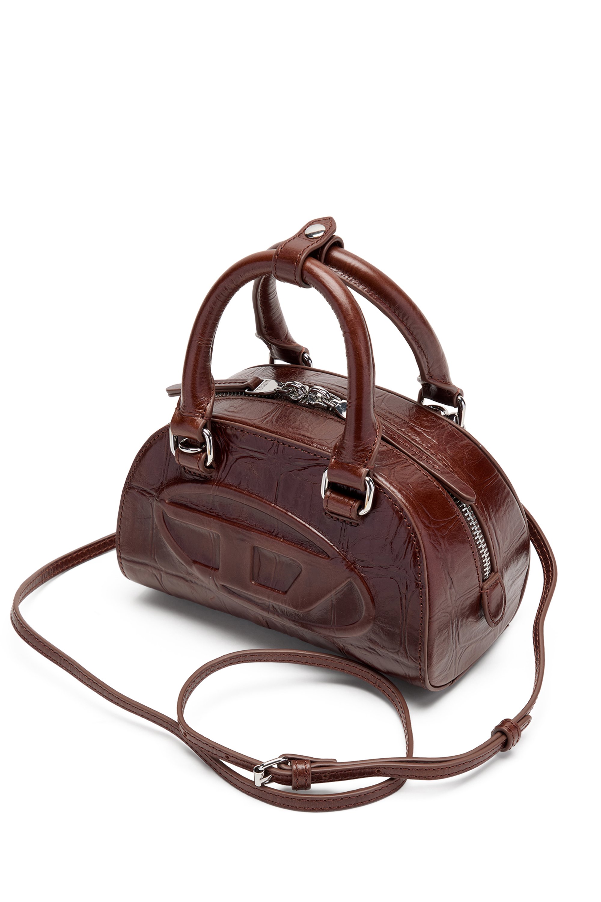 Diesel - 1DR DOME CROSSBODY, Female's 1DR Dome-Mini bowling bag in croc-effect leather in ブラウン - 4