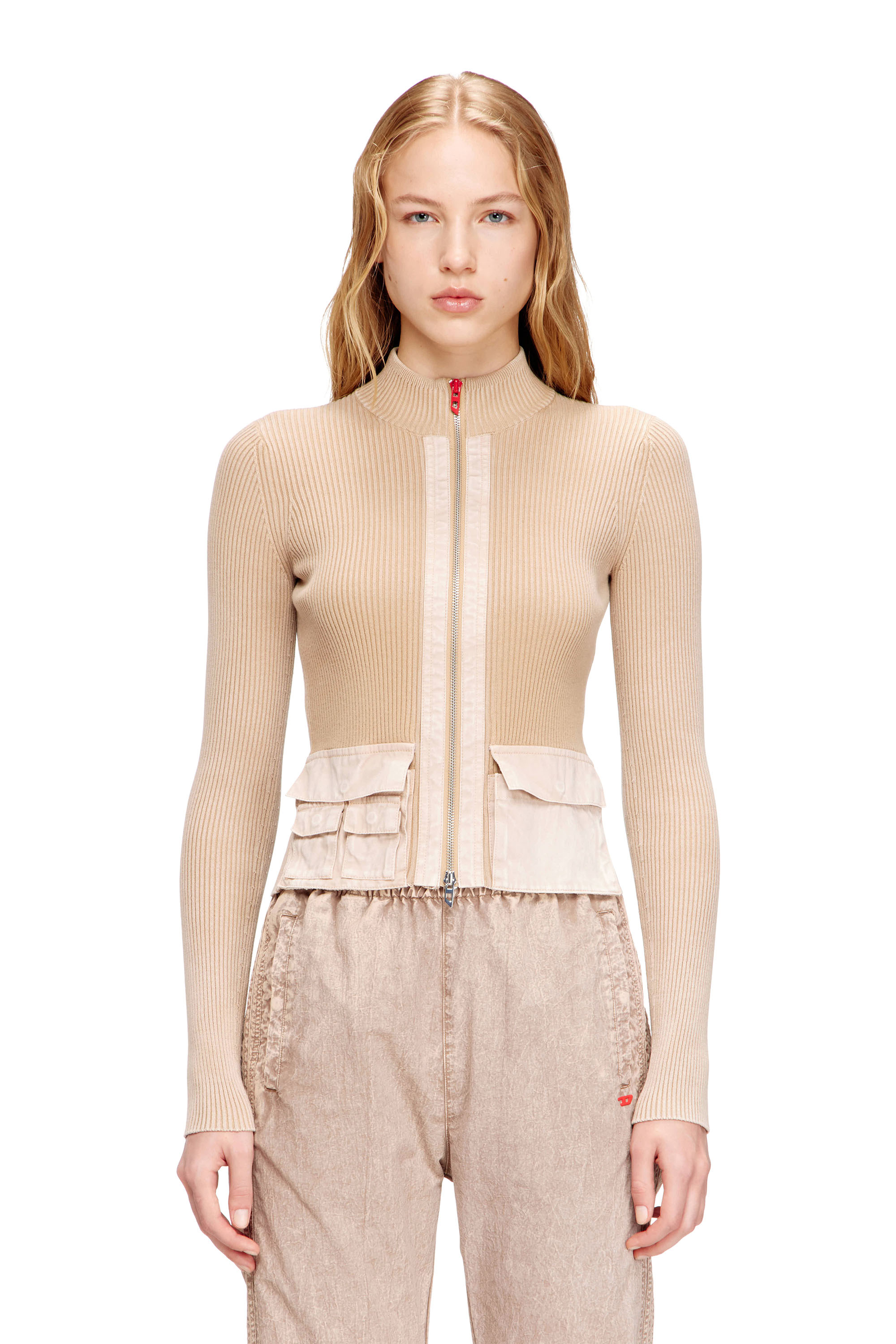 Diesel - M-MELISSA, Female's ジップアップカーディガン in ベージュ - 3