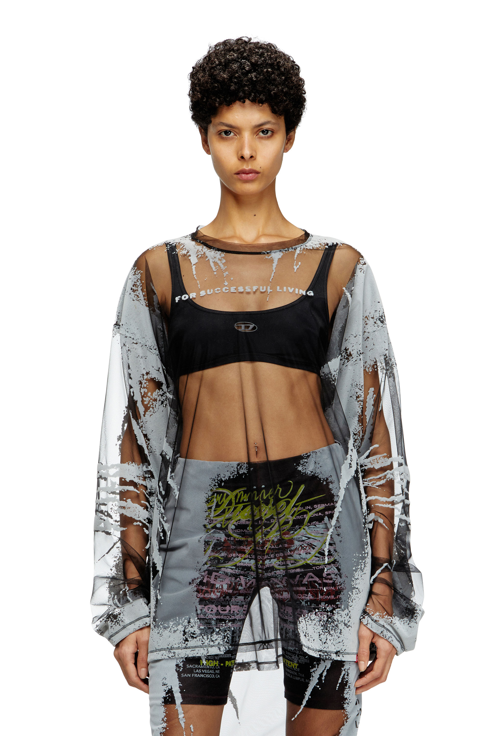 Diesel - T-HASSAN-LS-A, Unisex's Long-sleeve nylon T-shirt with lyrics print in ブラック - 6