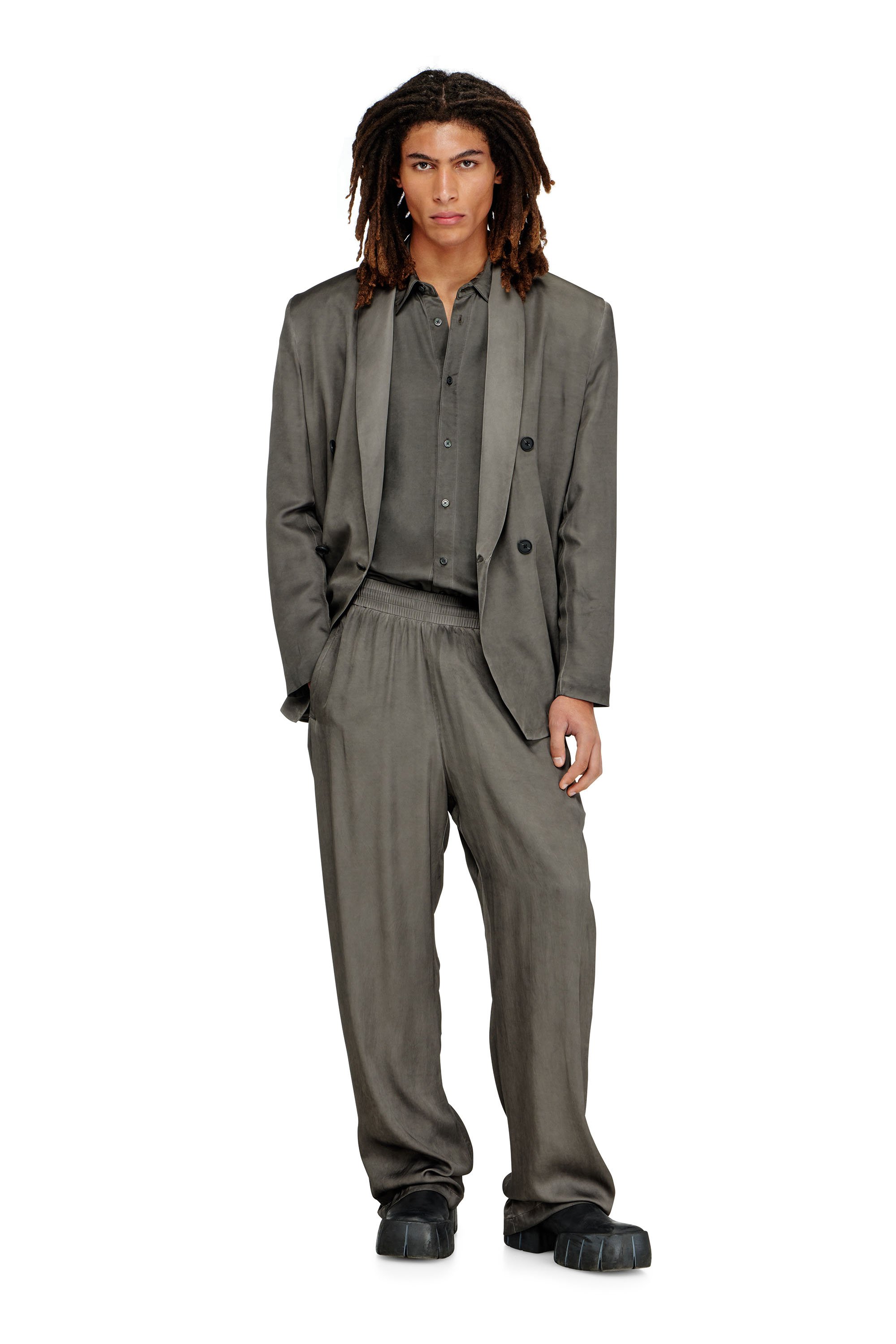 Diesel - P-THECK-ALBG, Male's Track pants in treated fluid viscose in ダークグレー - 2