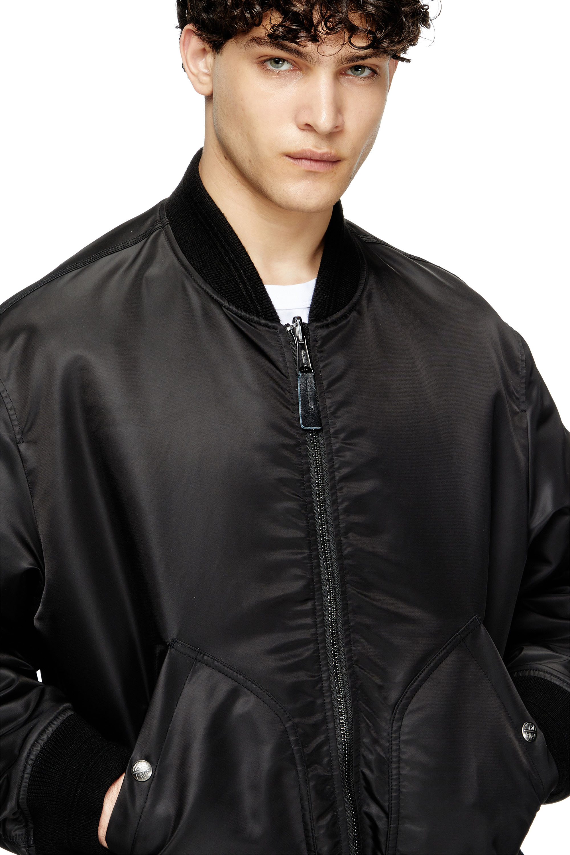 Diesel - J-HELD, Male's Bomber in padded nylon with Oval D in ブラック - 5