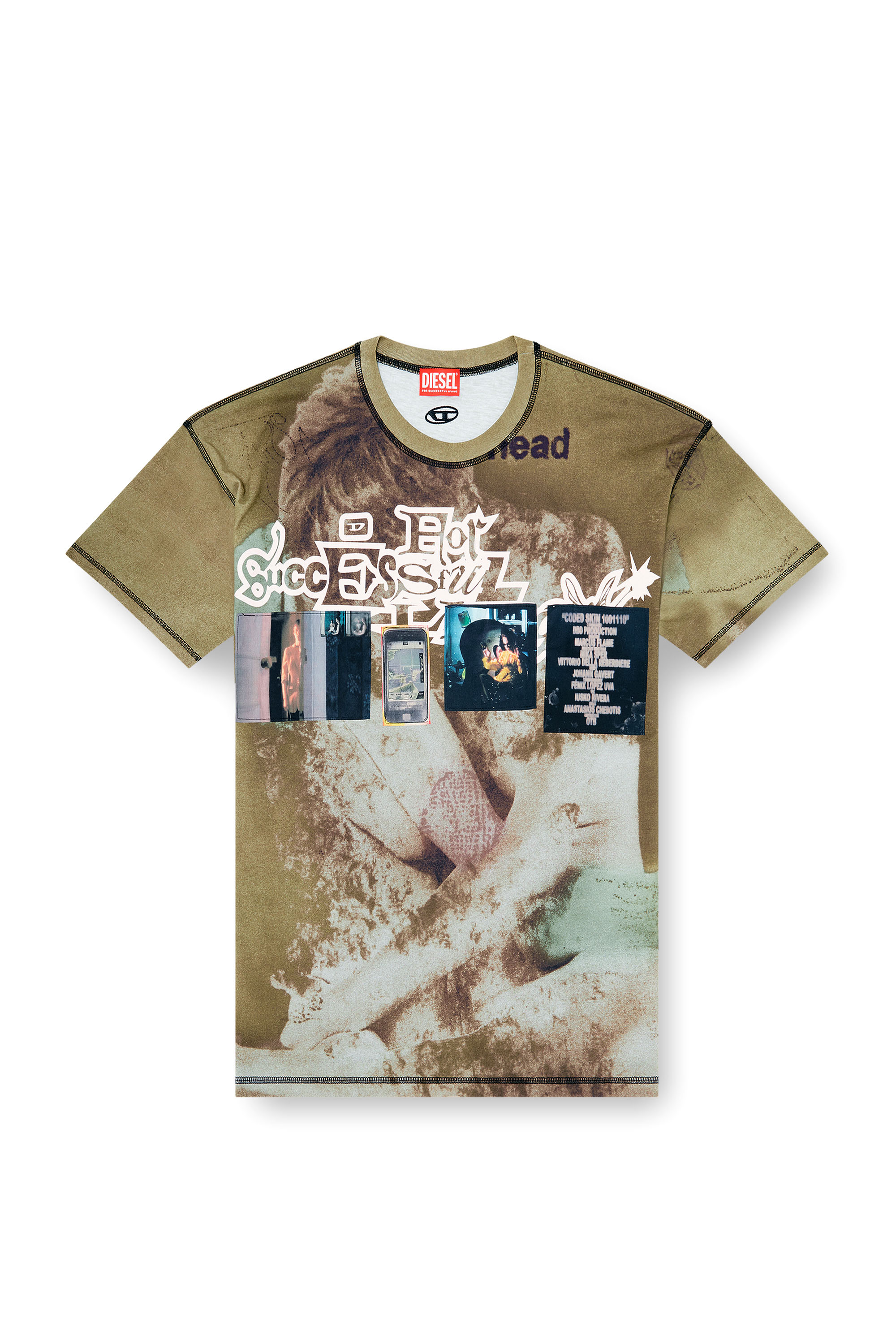 Diesel - T-BOXT-V5, Male's Relaxed T-shirt with all-over prints and patches in グリーン - 3