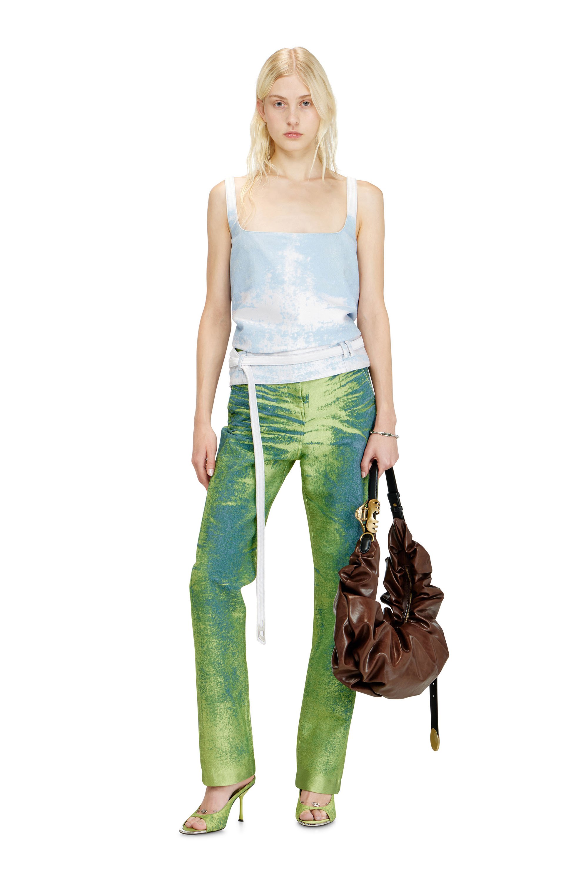 Diesel - DE-SAYRA-FSI, Female's Open-back top in coloured satin denim in ブルー/ホワイト - 2