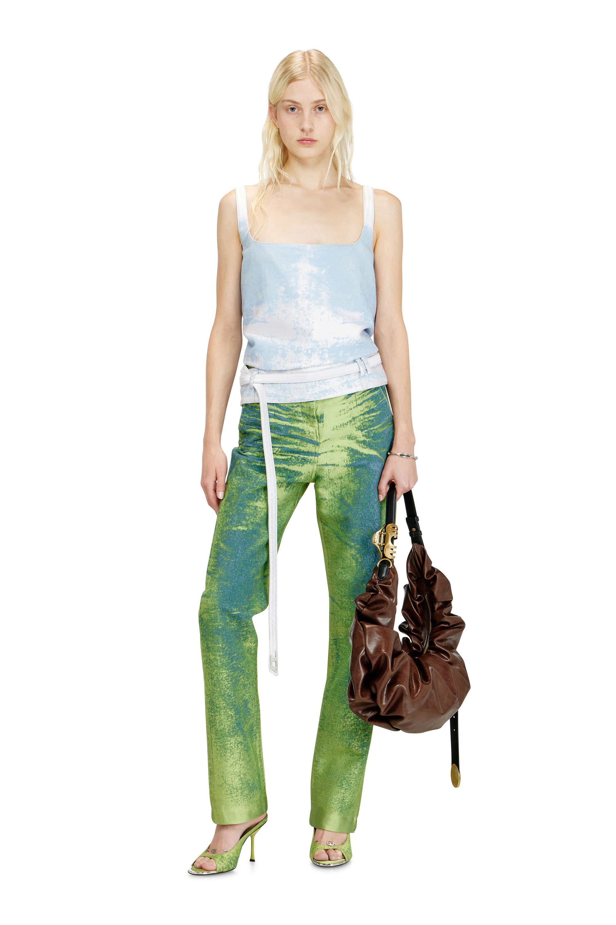 Diesel - DE-SAYRA-FSI, Female's Open-back top in coloured satin denim in ブルー/ホワイト - 1