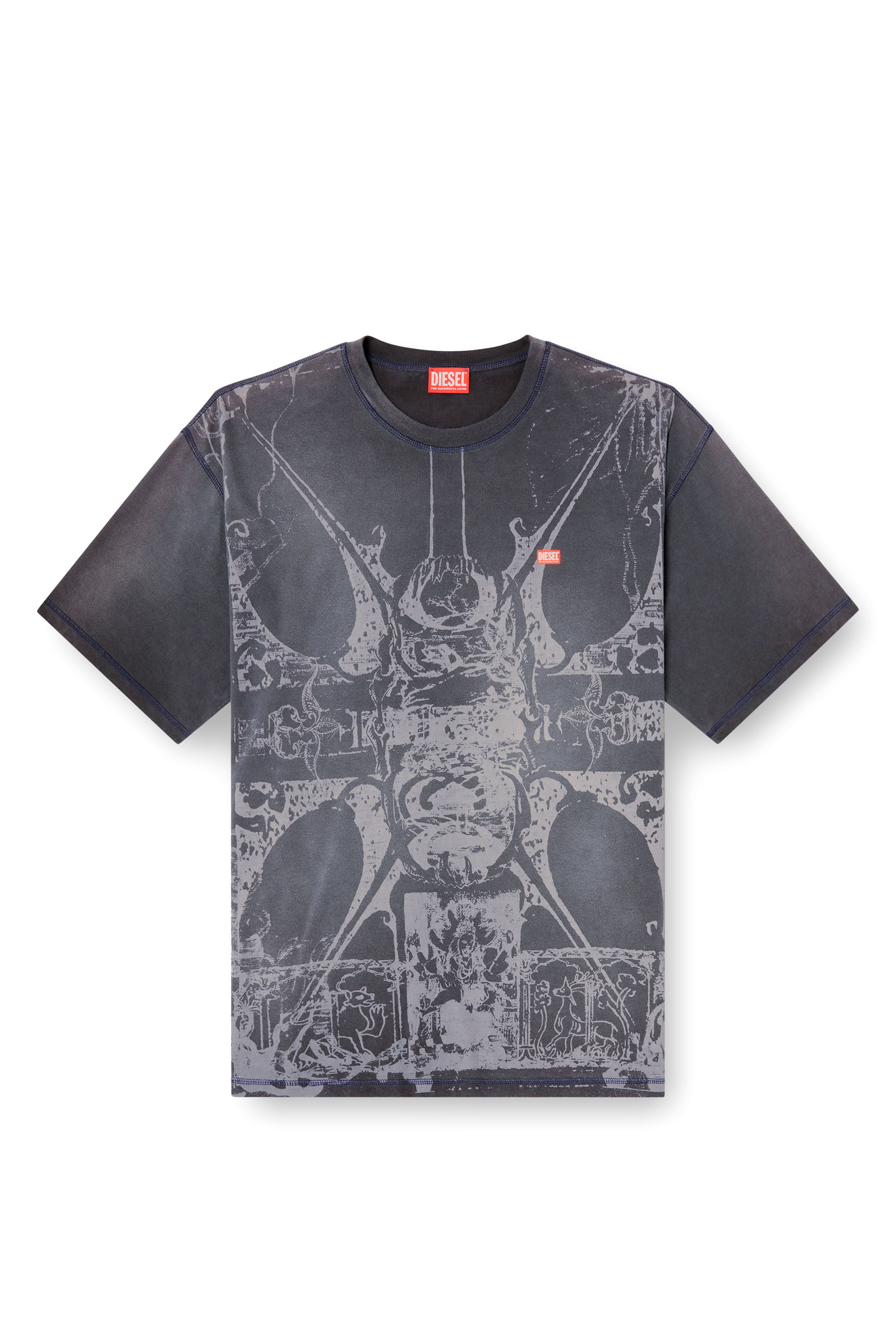 Diesel - T-BOXT-T13, Male's T-shirt with tonal medieval print in ブラック - 3