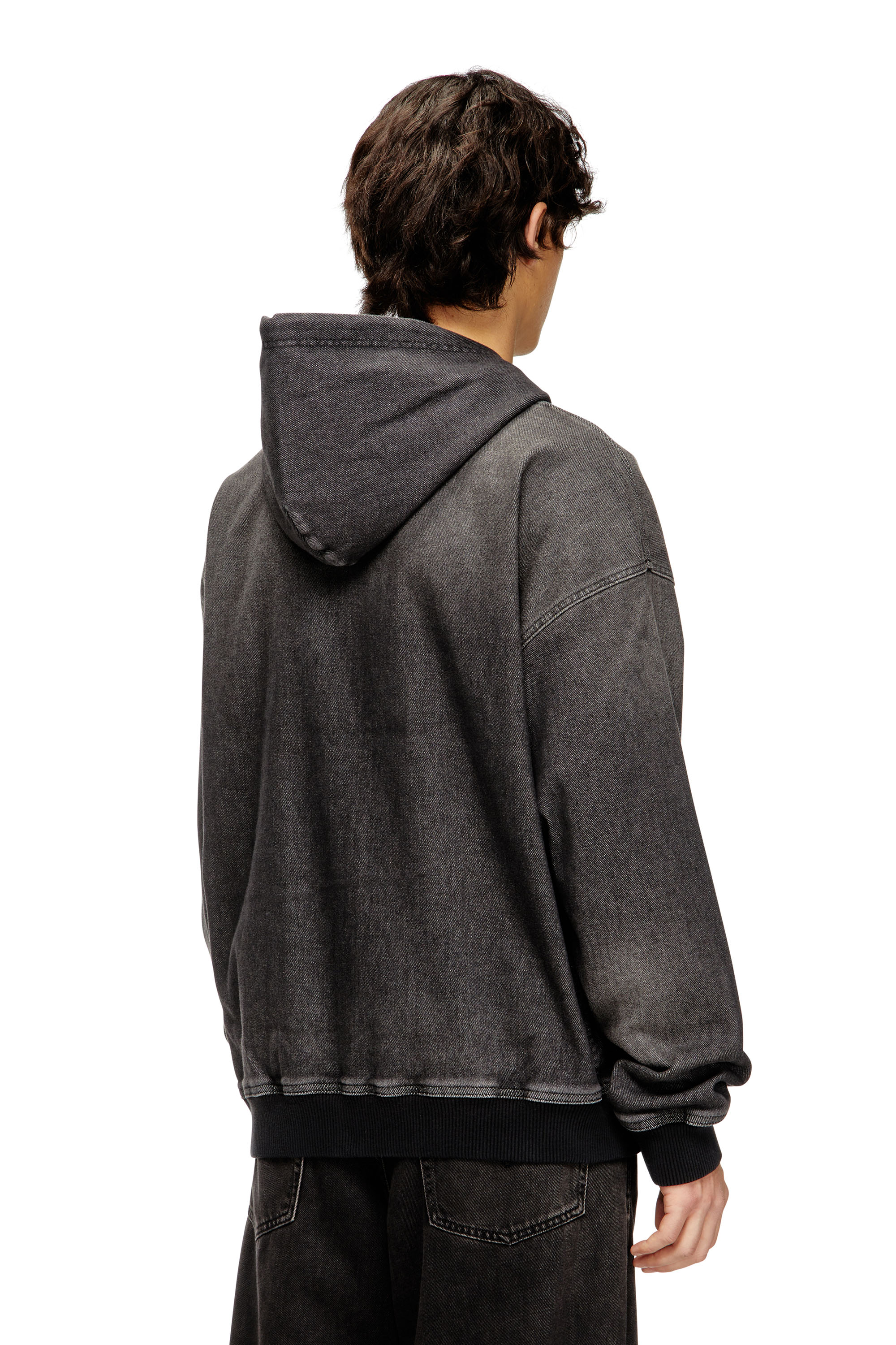 Diesel - D-GIRI-S TRACK, Unisex's Zipped hoodie in dirt-effect Track Denim in ブラック - 4