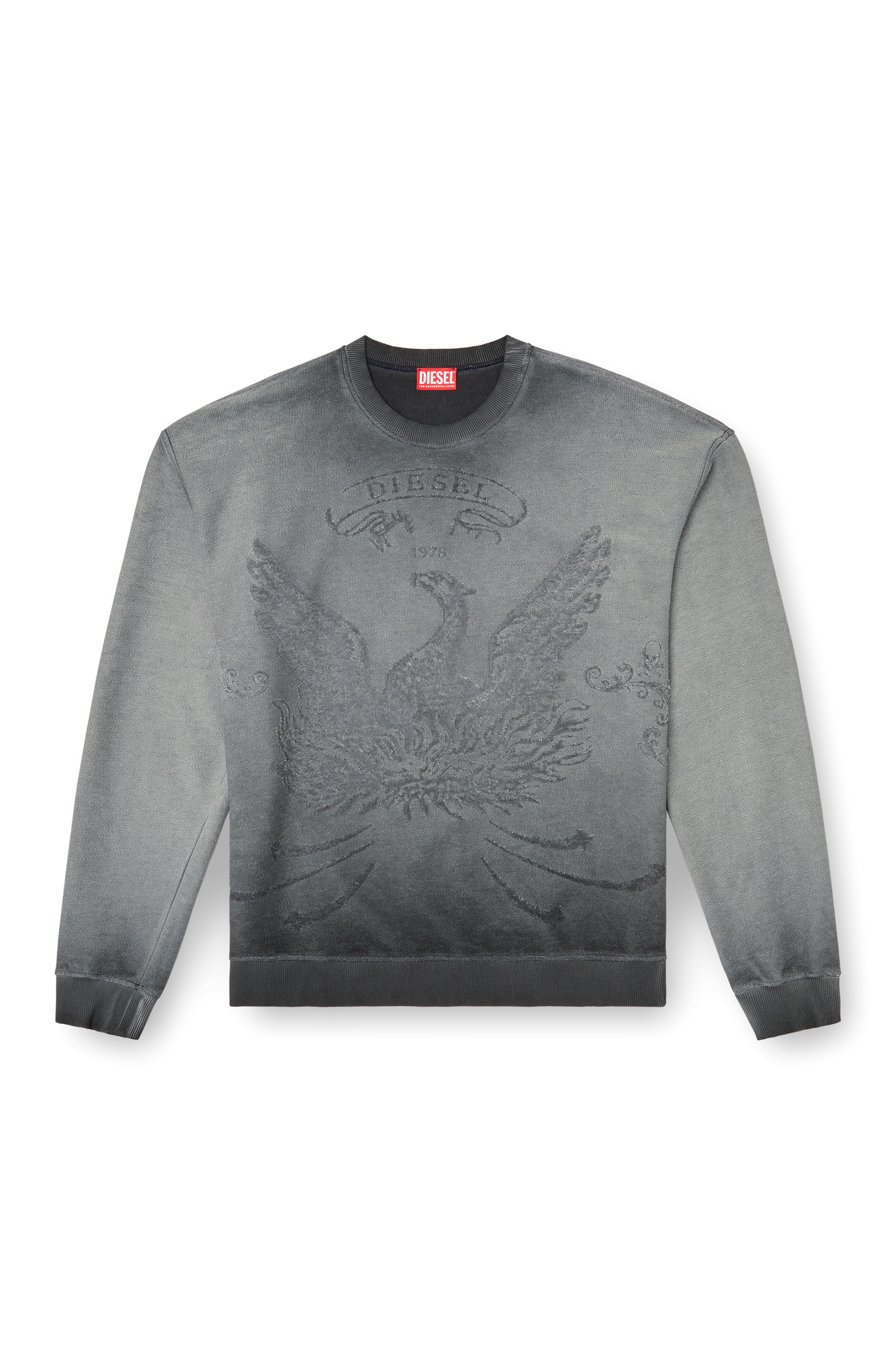 Diesel - S-ARON, Male's Faded sweatshirt with devoré Phoenix logo in グレー - 3