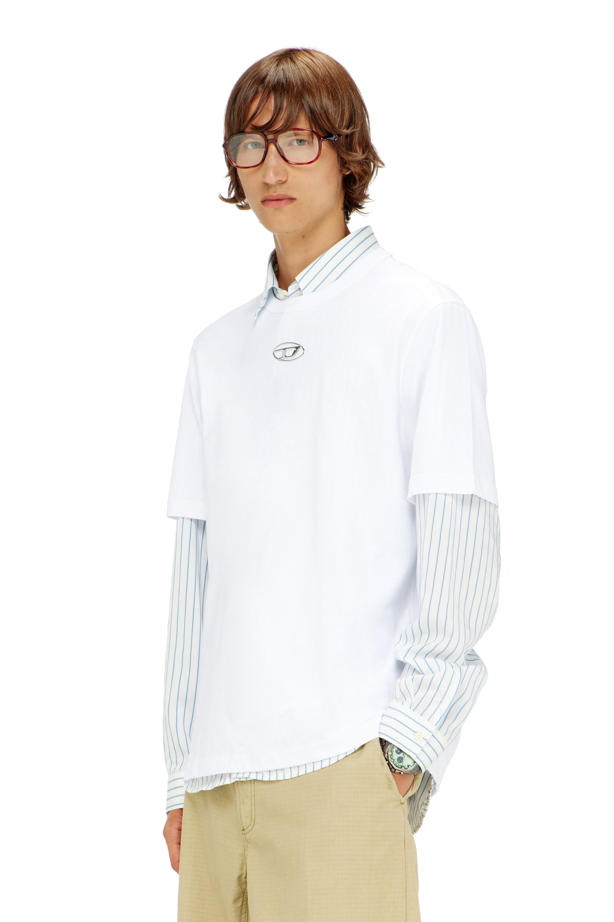 Diesel - T-ADJUST-OD, Male's T-shirt with metallic Oval D in ホワイト - 1