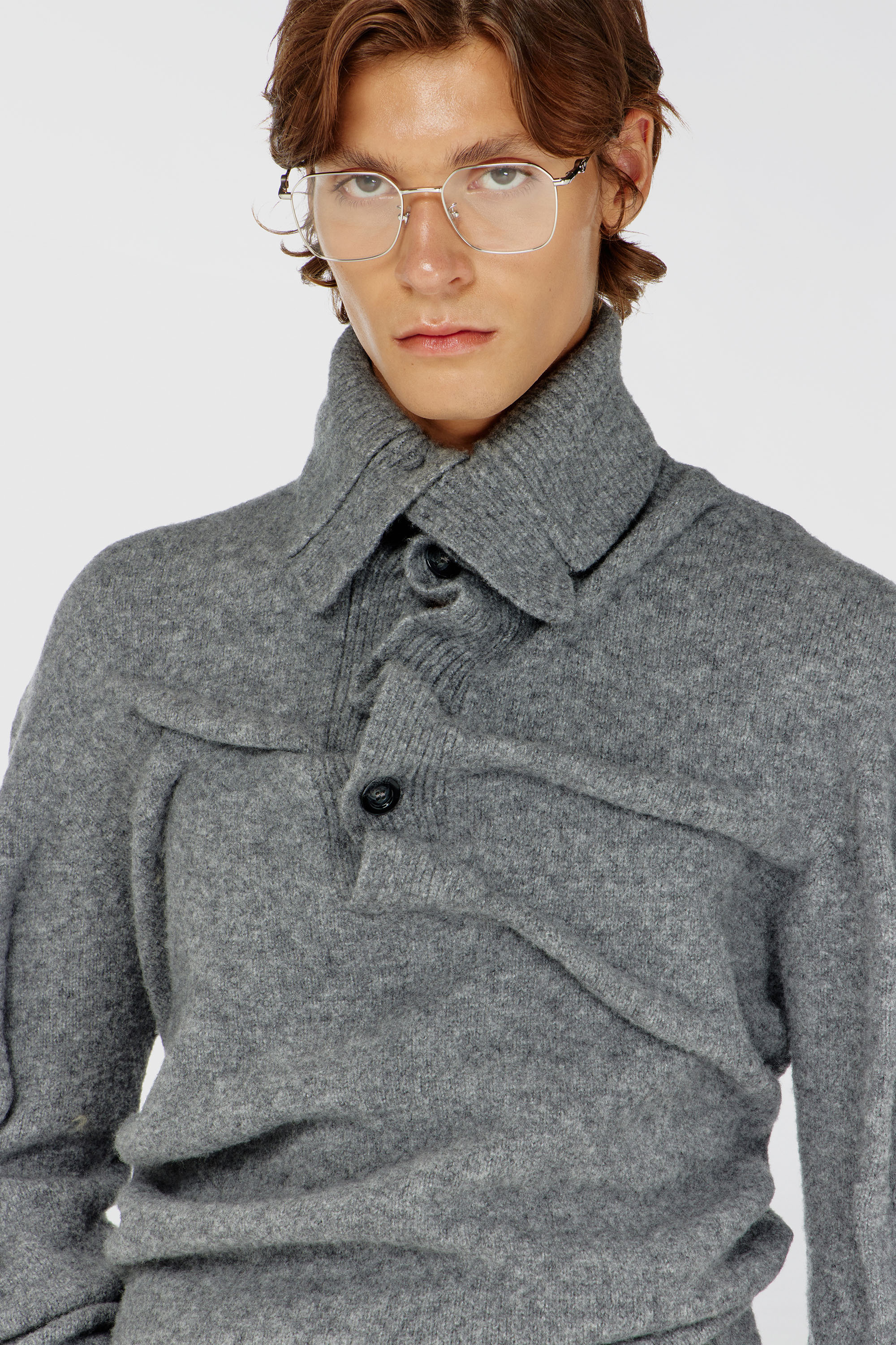 Diesel - K-ANDREW, Male's Button-neck jumper in wrinkled boiled knit in null - 4