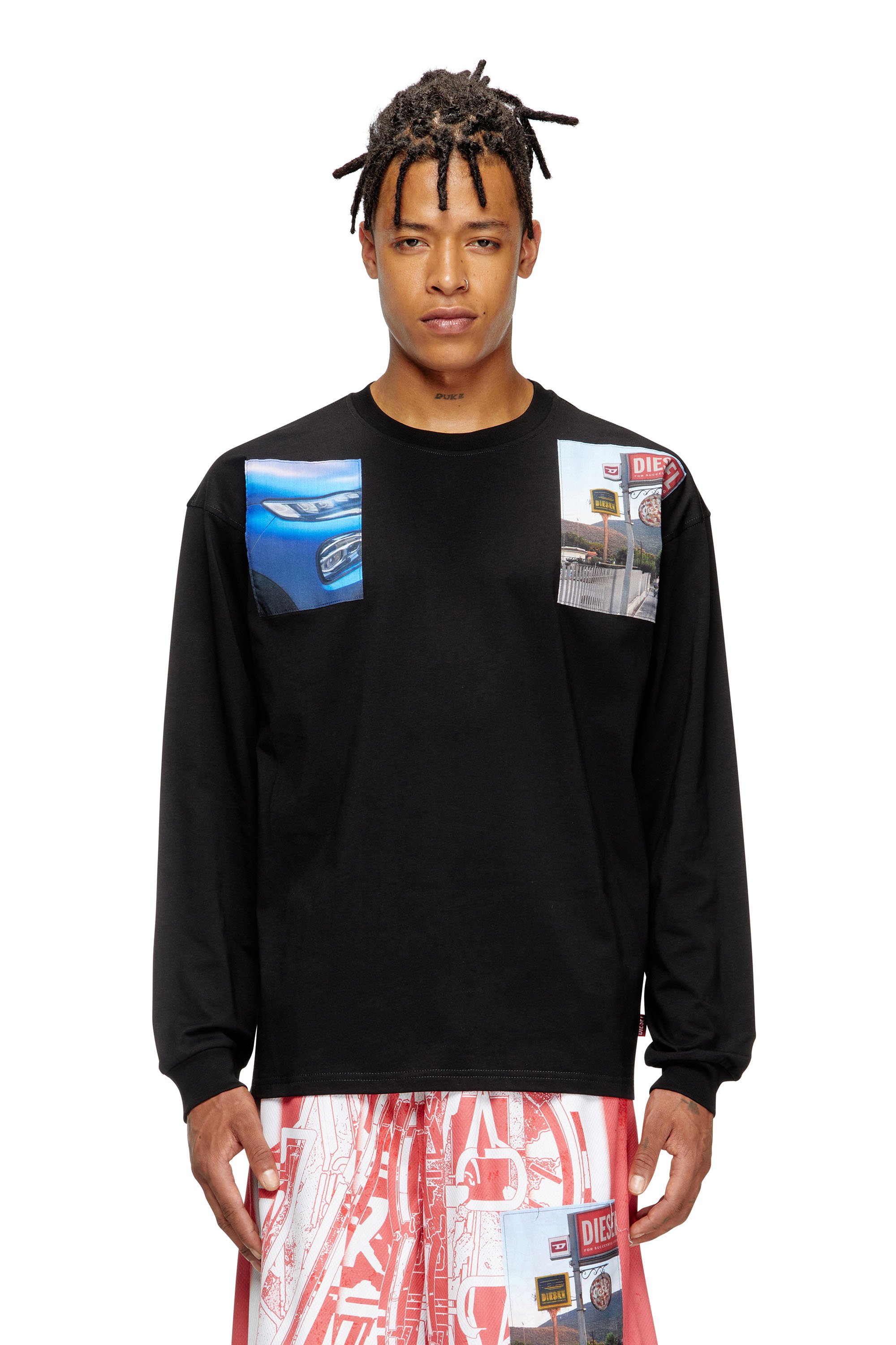 Diesel - T-BOXT-LS-T5, Male's Long-sleeve T-shirt with logo photo patches in ブラック - 1