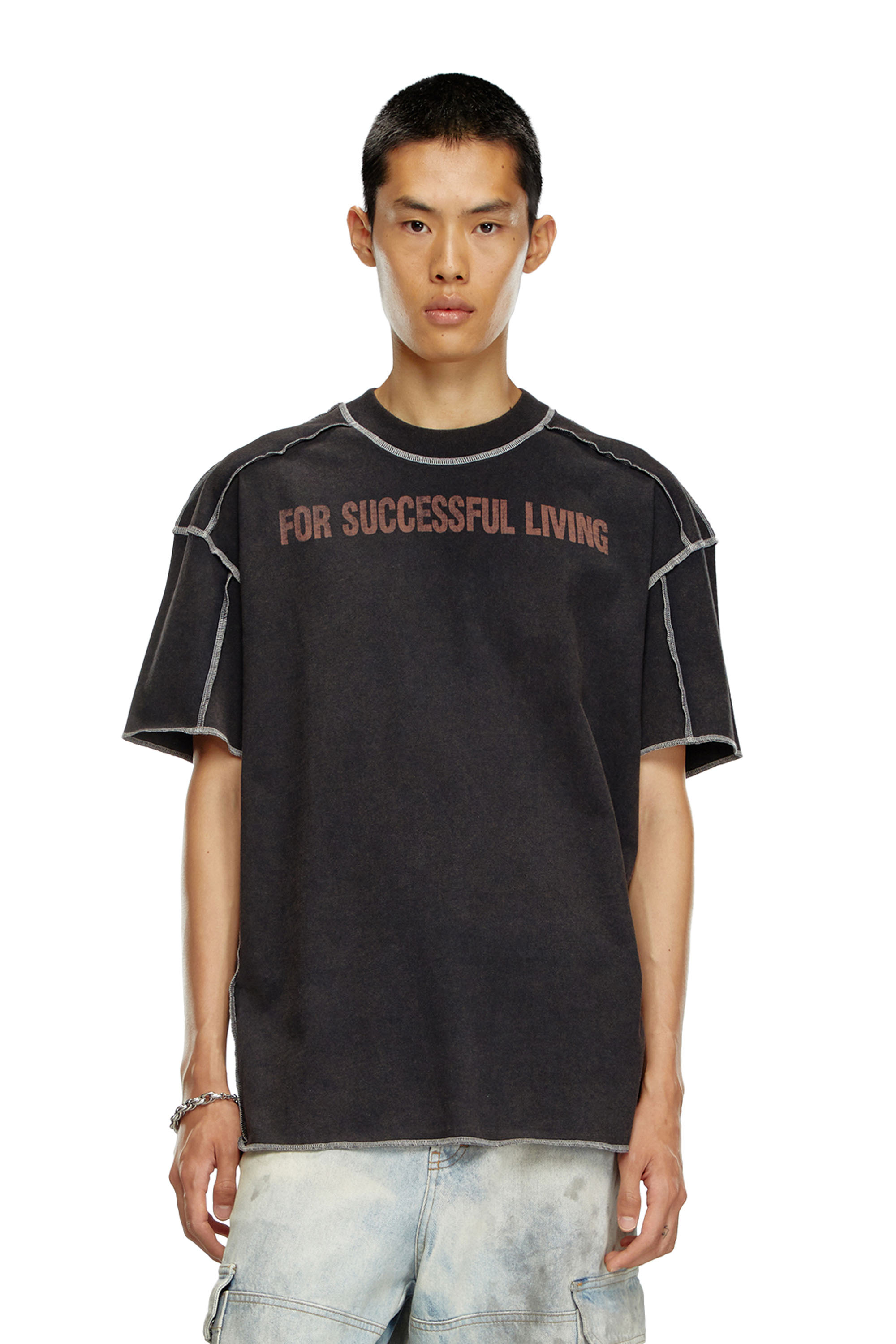 Diesel - T-CRAOR, Male's T-shirt with inside-out effect in ブラック - 1