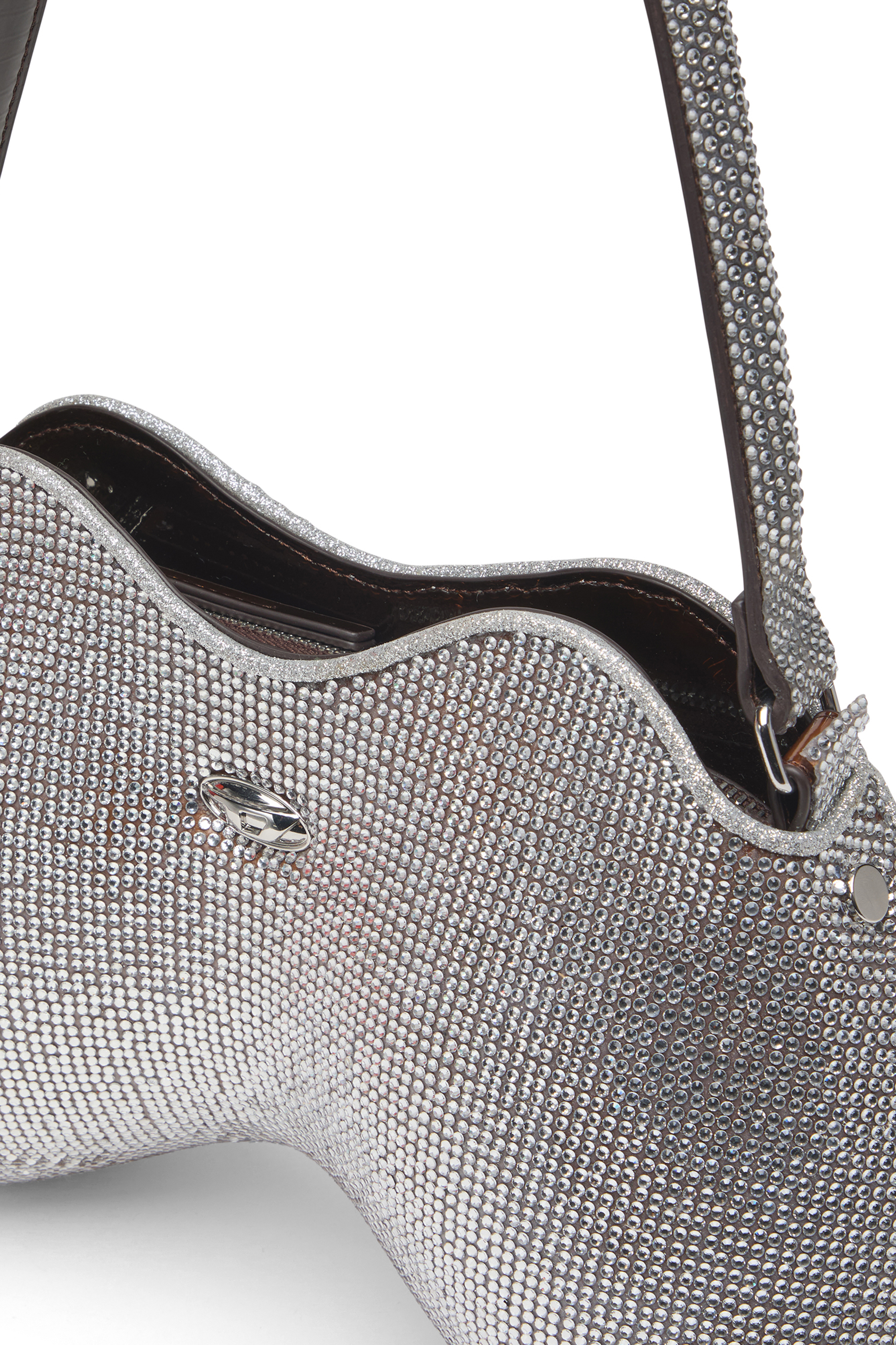 Diesel - DOUBLE-D SHOULDER, Female's Double-D-Shoulder bag with all-over crystals in シルバー - 5