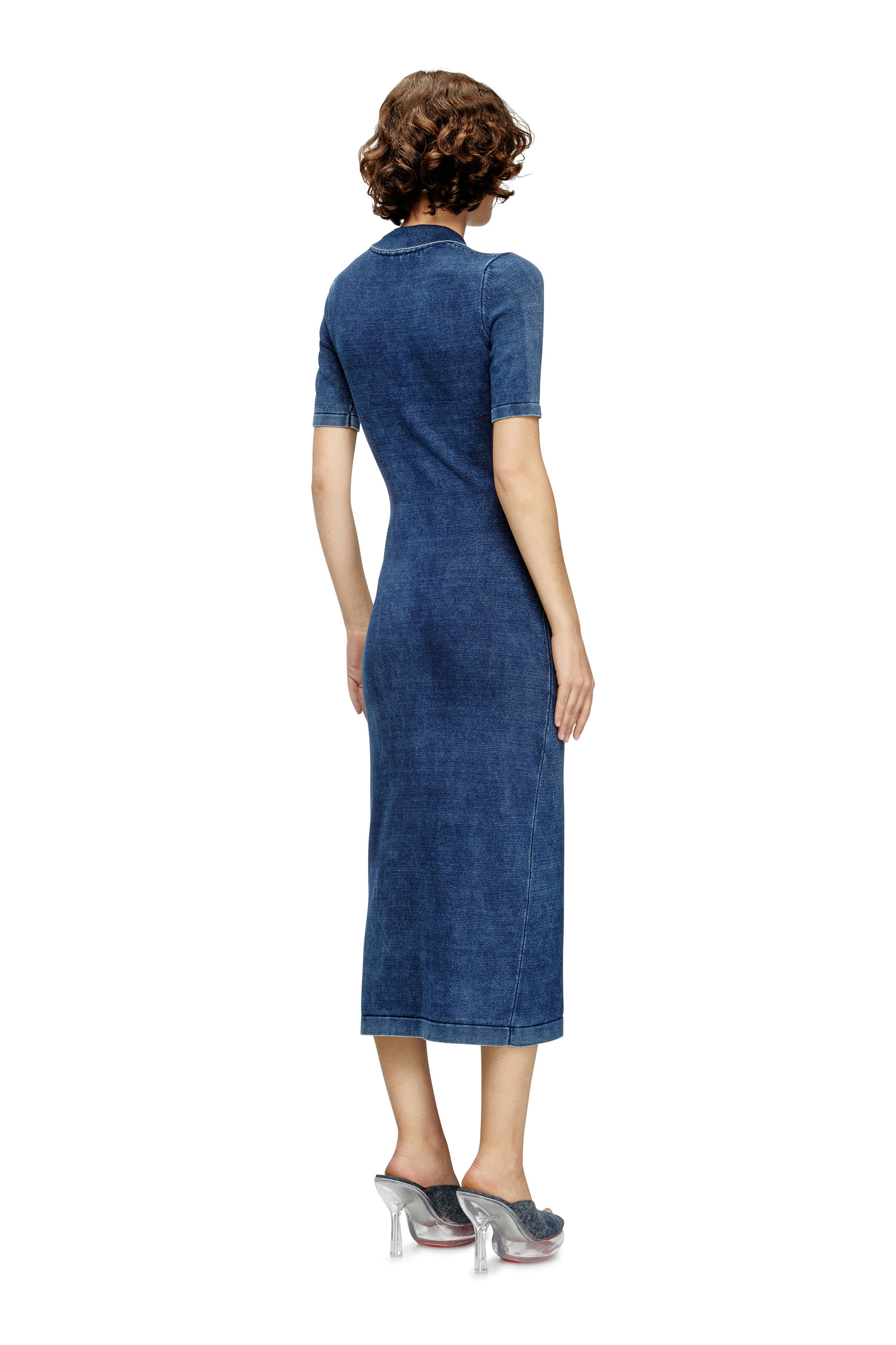 Diesel - M-FENNY-DRS, Female's Polo midi dress in denim-effect knit in ミディアムブルー - 3