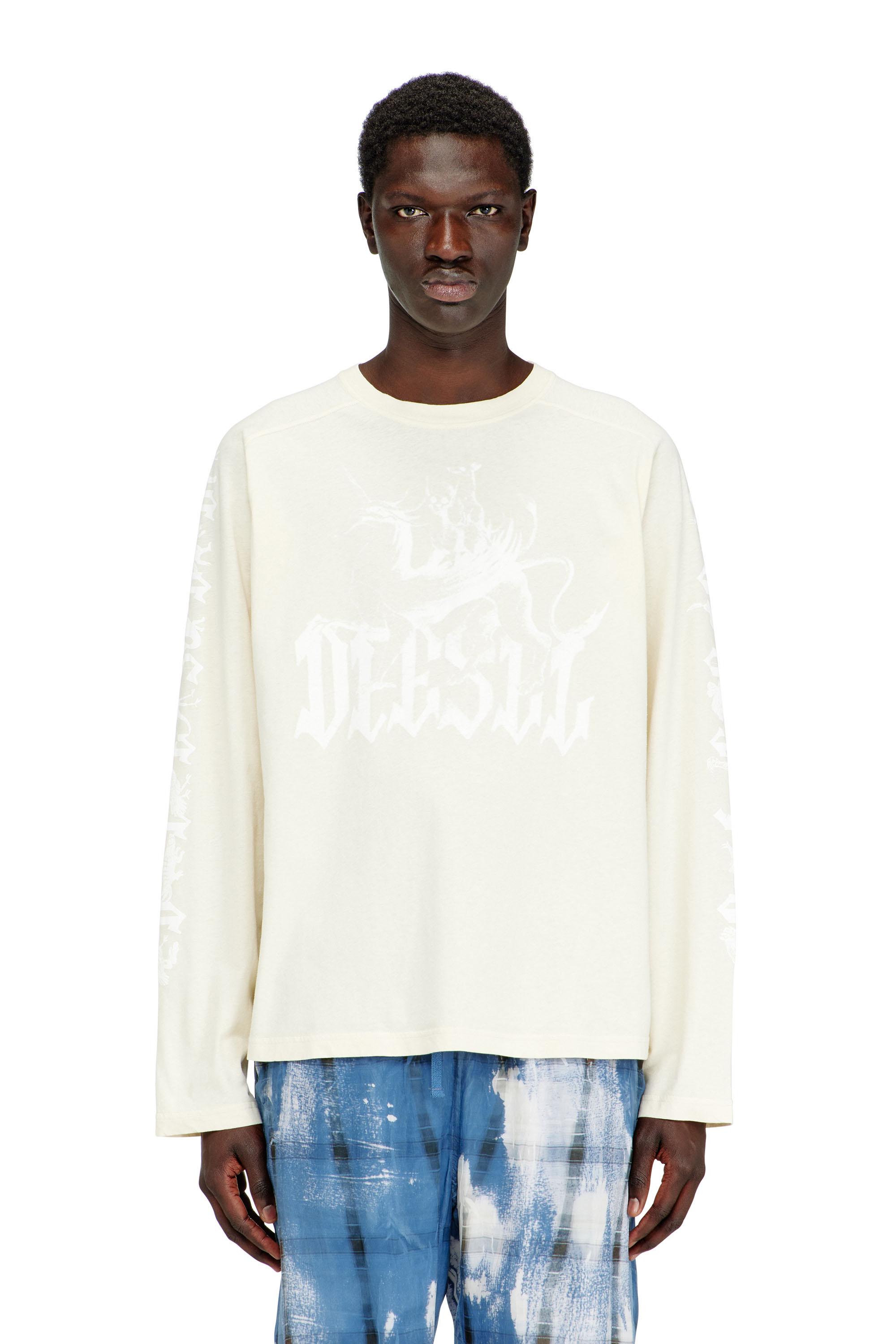 Diesel - T-KIMMO, Male's Long-sleeve T-shirt in cotton and hemp in ホワイト - 1