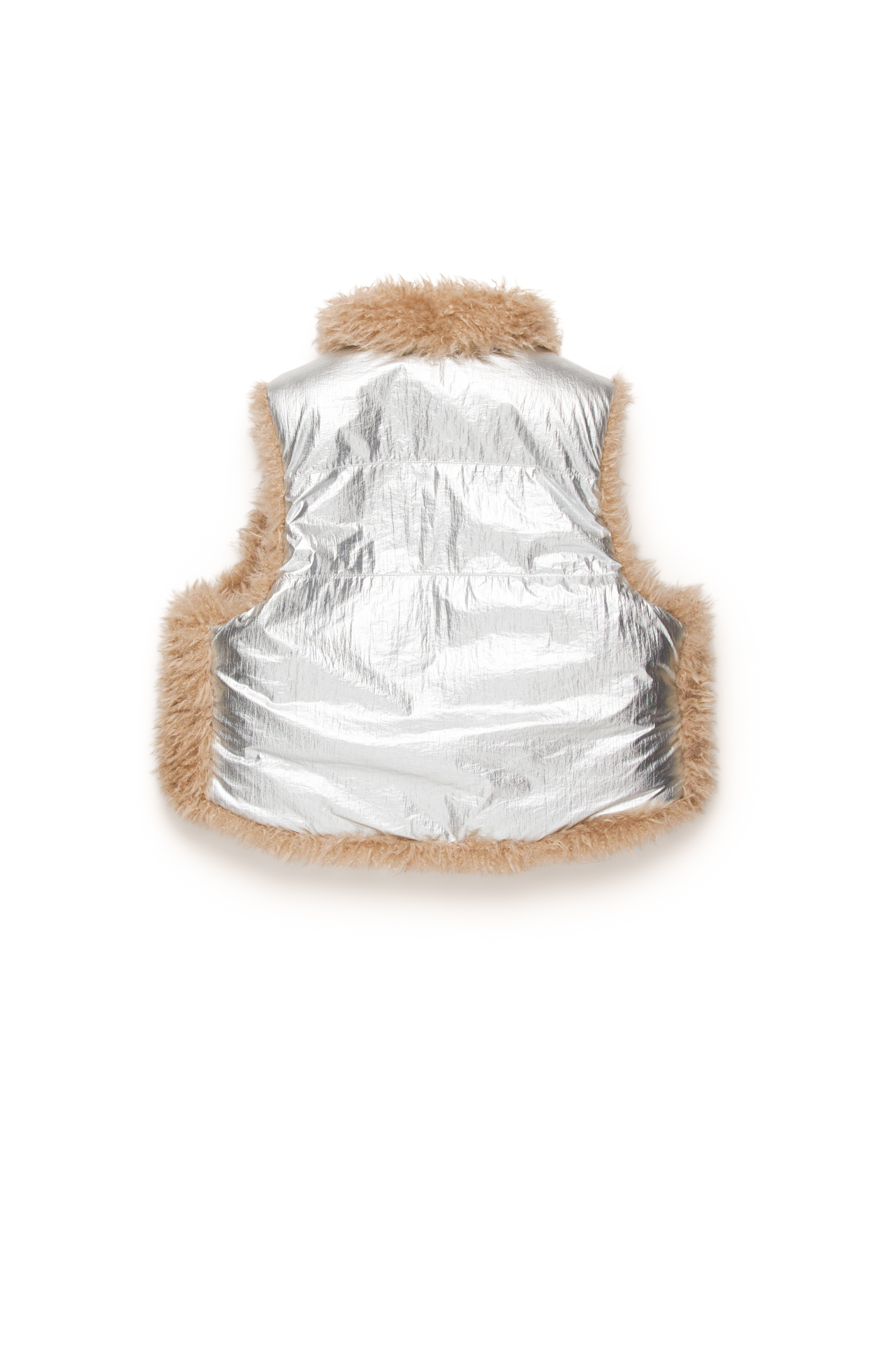 Diesel - JWEFIA, Female's Metallic vest with shaggy lining in シルバー - 2