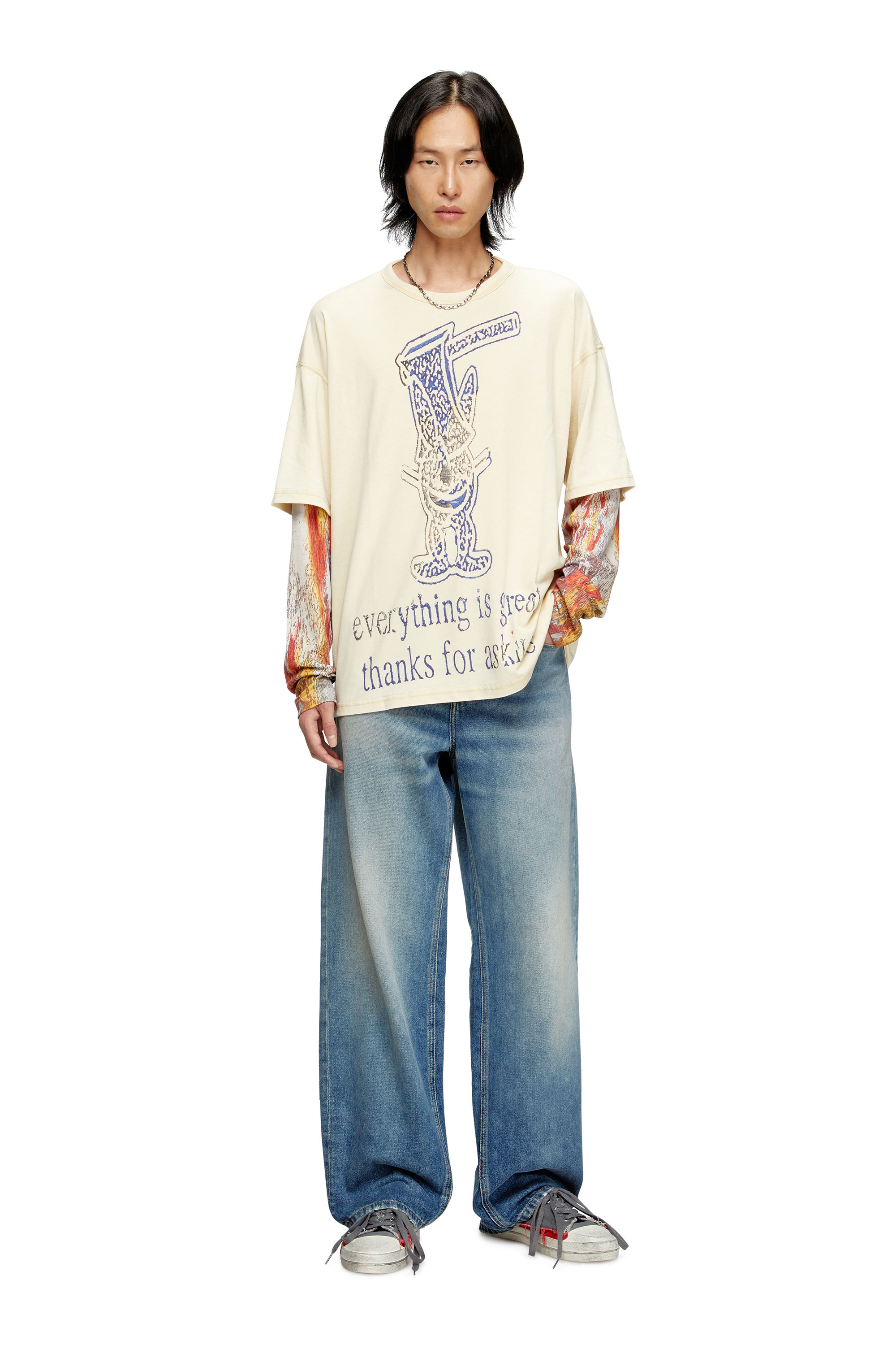 Diesel - T-BOXT-DB-LS-RIB-T1, Male's Long-sleeve T-shirt with layered effect in ベージュ - 2