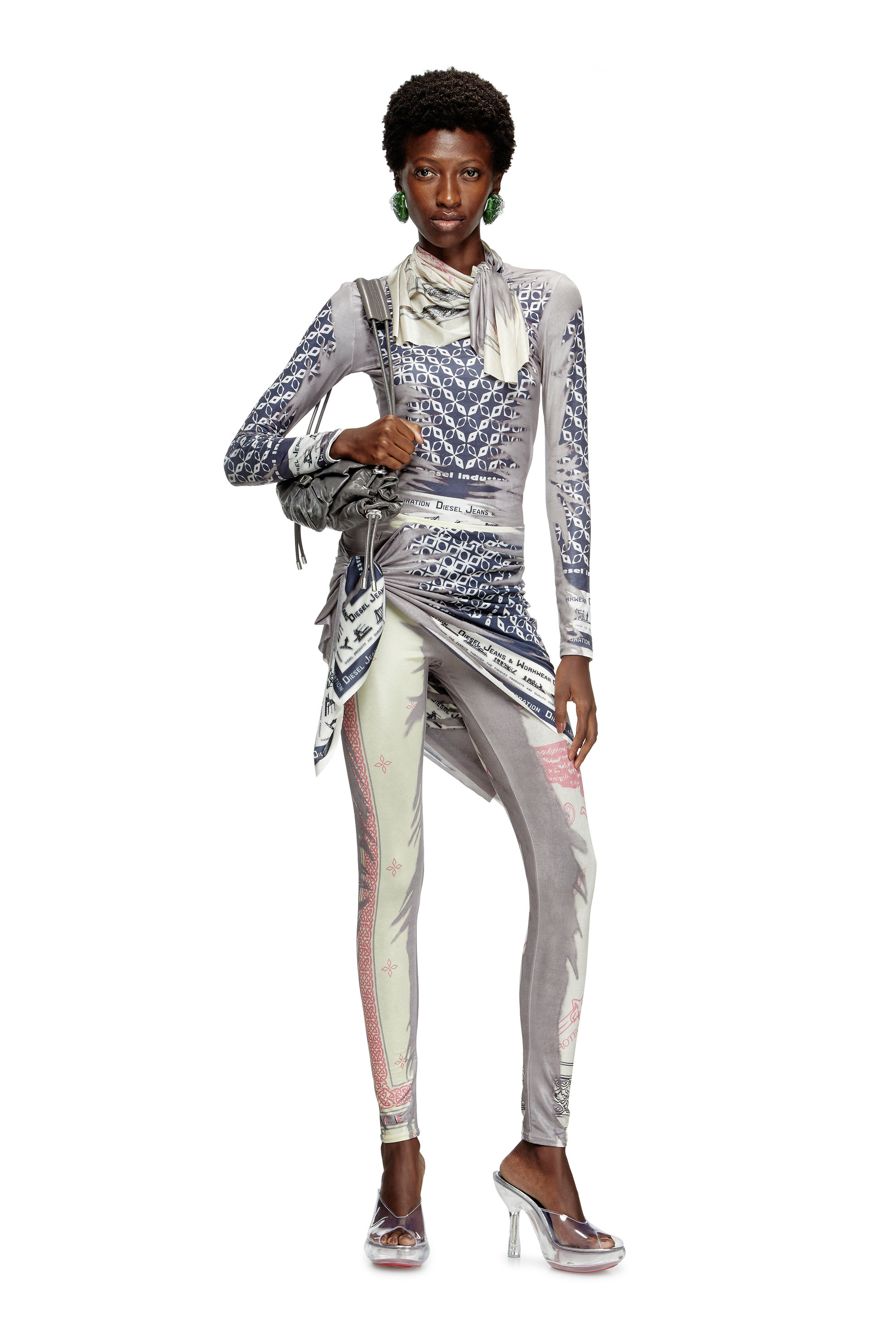 Diesel - P-ESME, Female's Leggings with draped bandana skirt in グレー/ホワイト - 1