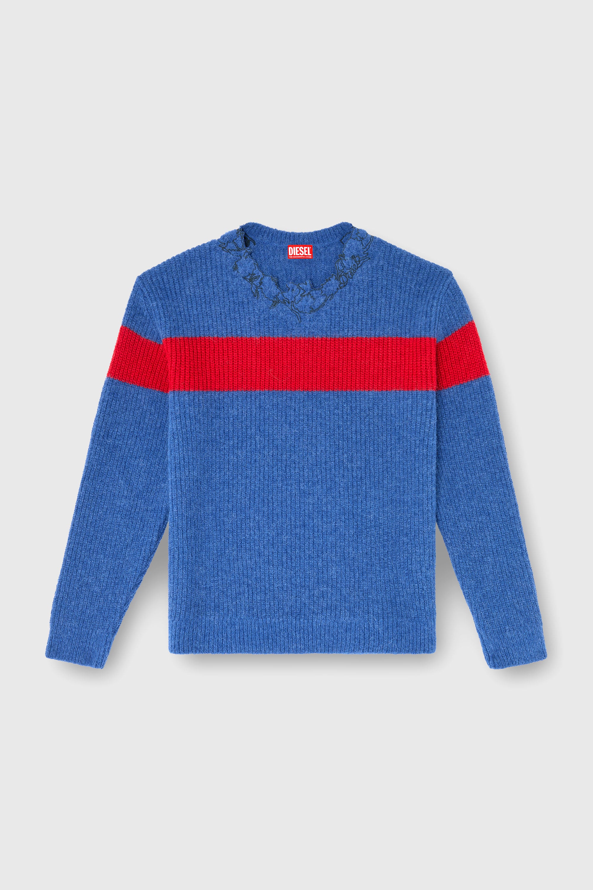 Diesel - K-SOREN, Male's Alpaca-blend jumper with jagged floral neck in レッド/ブルー - 2