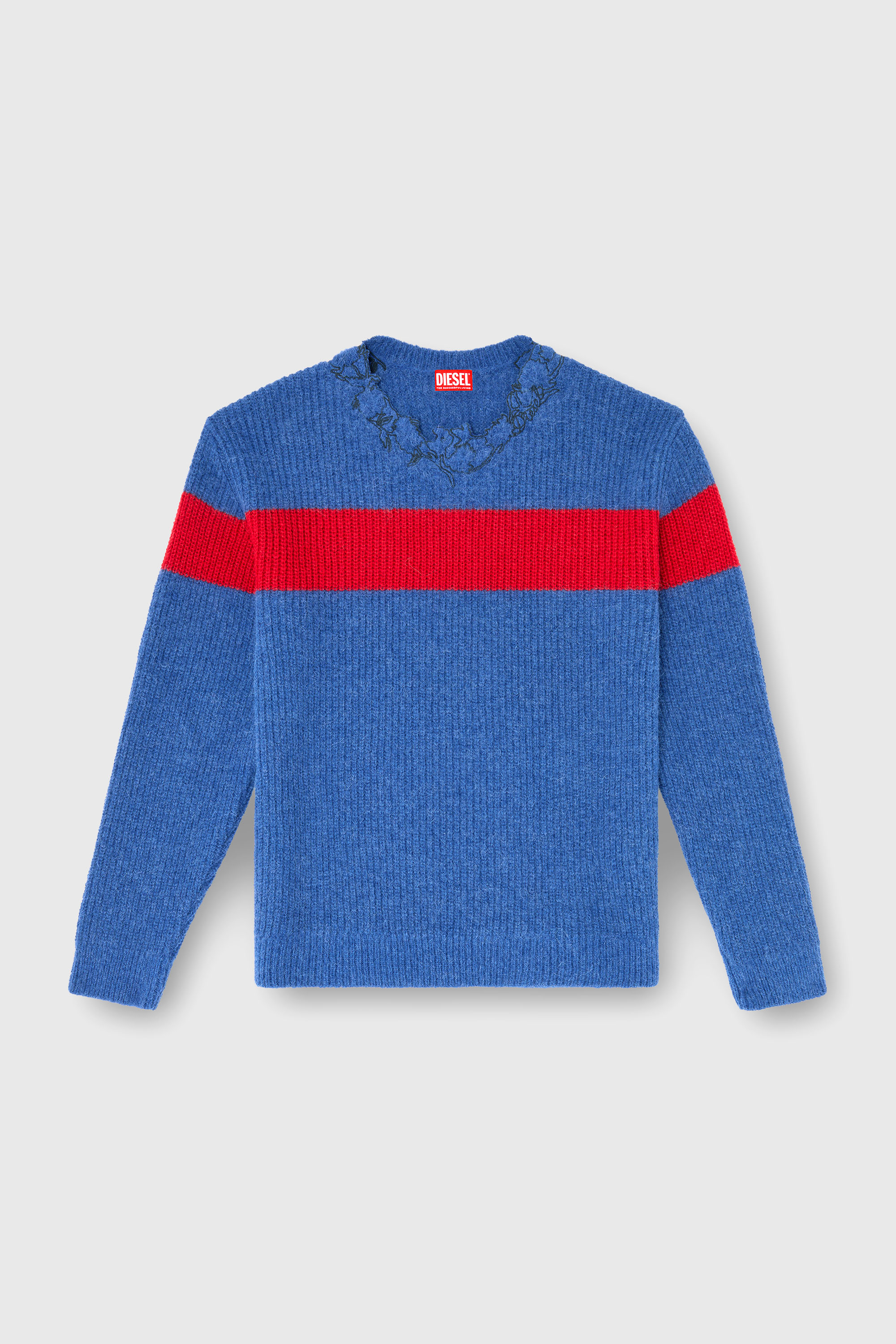 Diesel - K-SOREN, Male's Alpaca-blend jumper with jagged floral neck in レッド/ブルー - 2