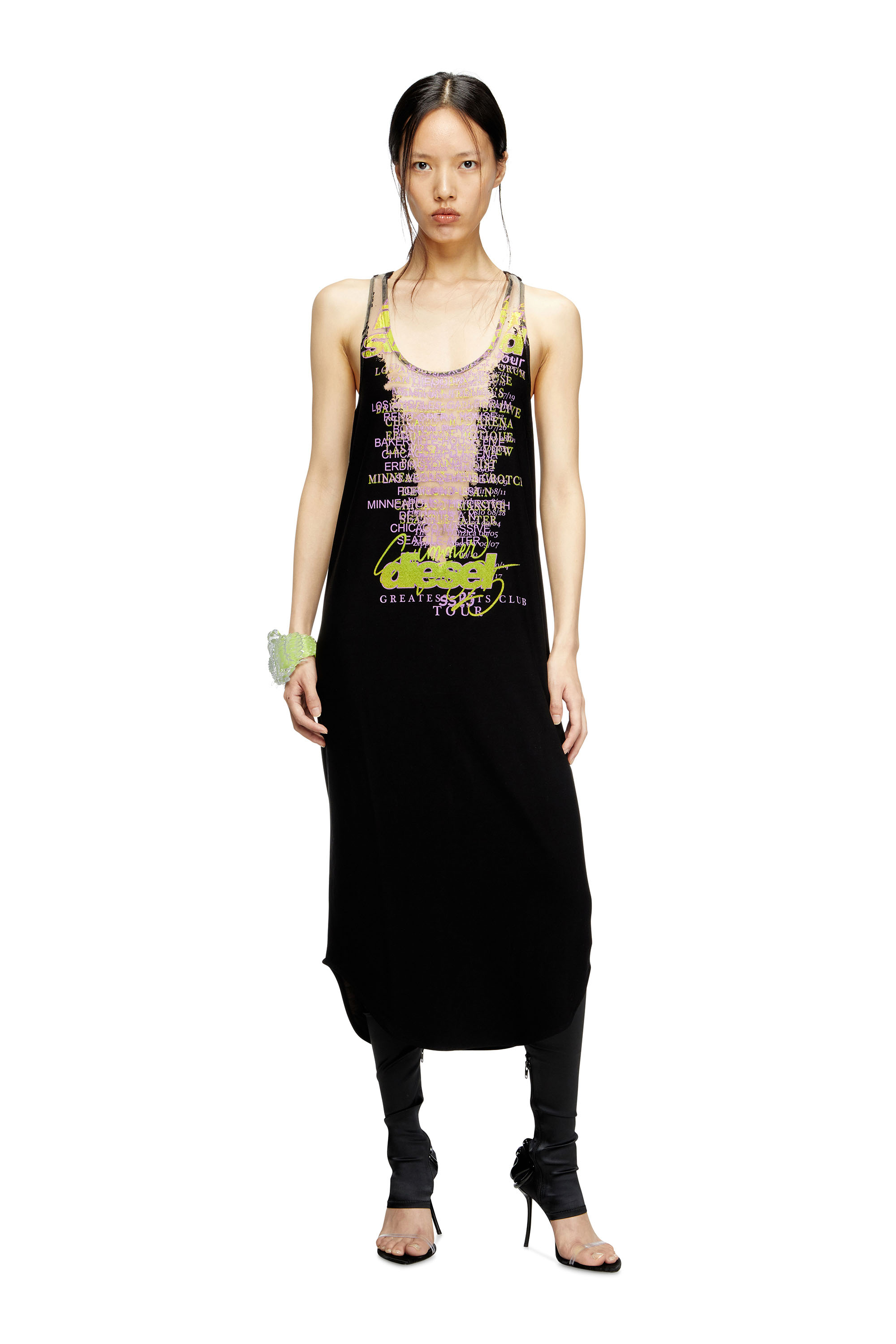 Diesel - D-SHANY-LONG, Female's Sleeveless tank dress with lyrics print in ブラック - 1