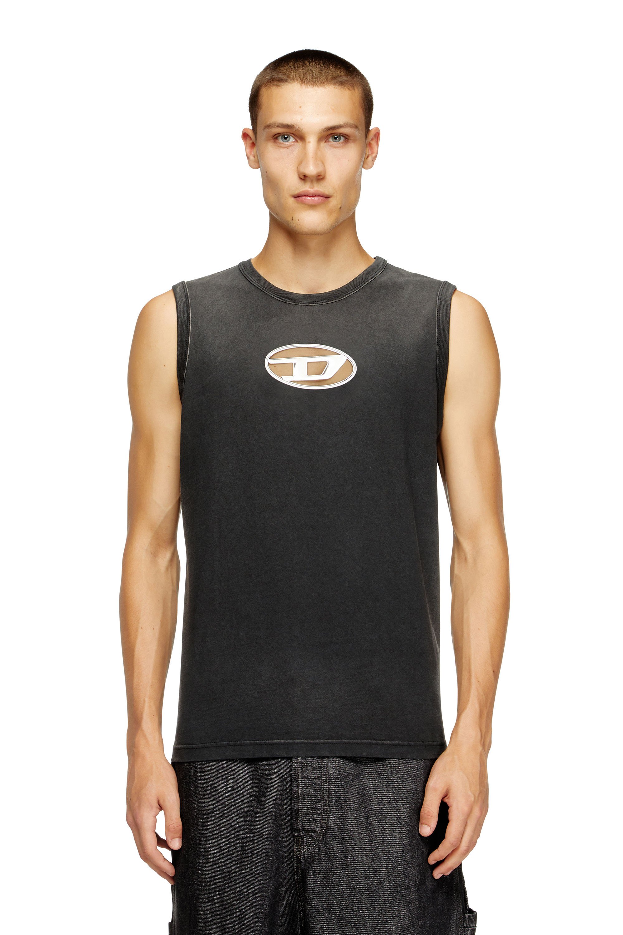 Diesel - T-BRICO, Male's Faded tank top with puffy Oval D in ブラック - 1