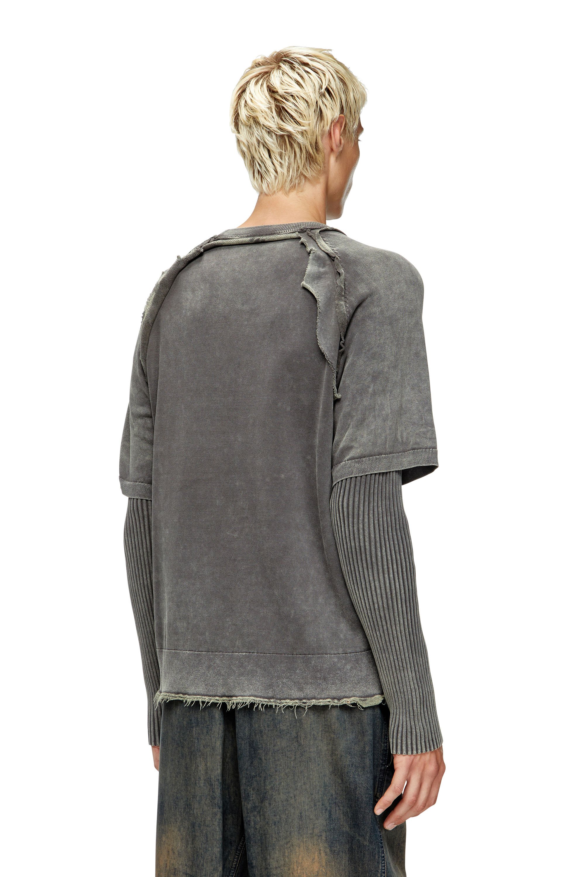 Diesel - K-PETRO, Male's Layered sweater with destroyed effect in ダークグレー - 4