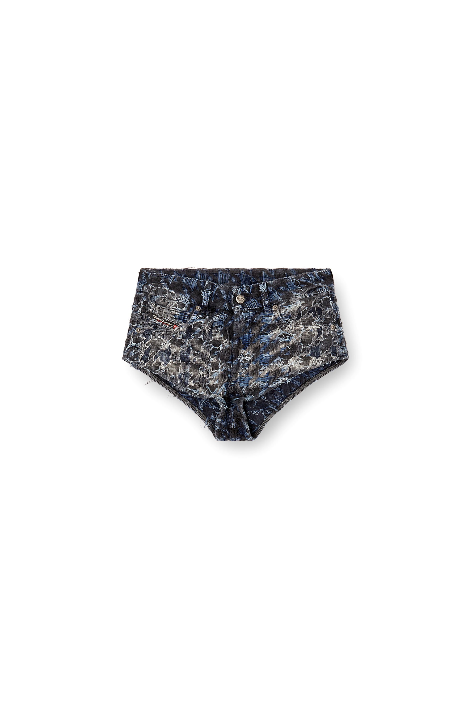 Diesel - DE-JIZZ-FSH2, Female's Shorts in houndstooth tie-dye denim in ダークブルー - 3
