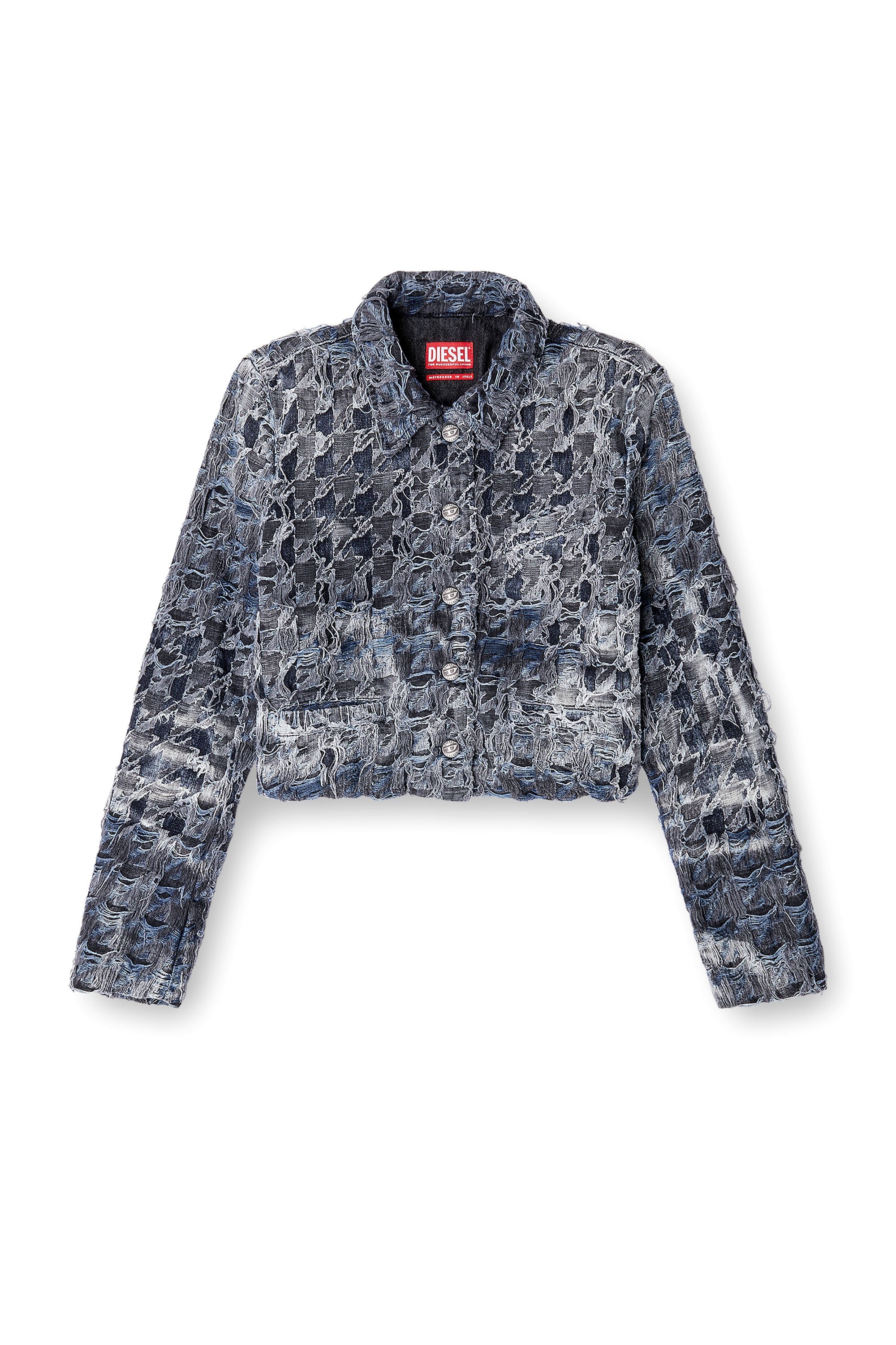 Diesel - DE-URSY-FSH, Female's Jacket in houndstooth tie-dye denim in グレー/ブルー - 3