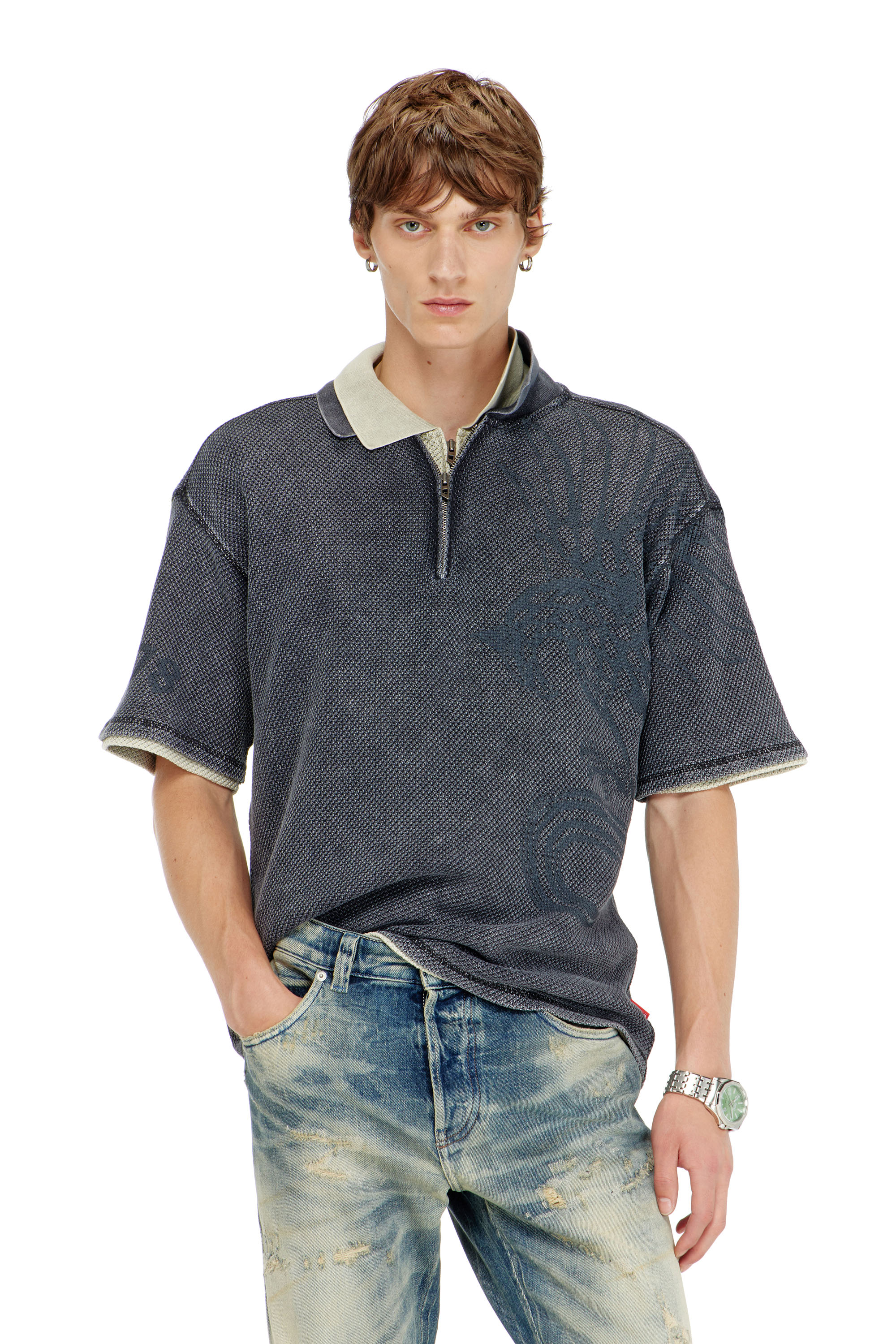 Diesel - T-ERRY-ZIP, Male's ポロシャツ in ダークグレー - 1