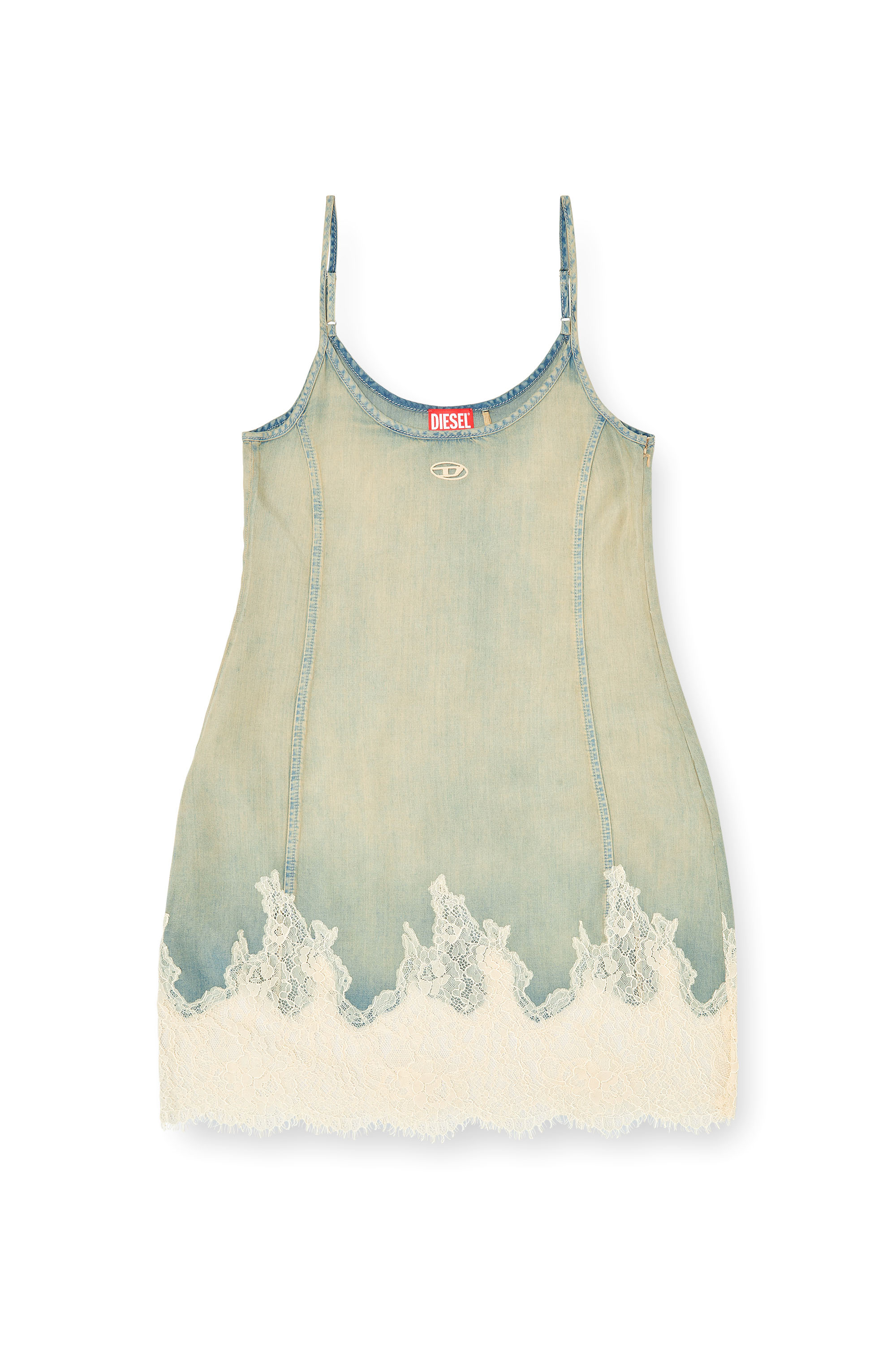 Diesel - DE-ODRY-S, Female's Mini dress in lace denim in ブルー/ホワイト - 2