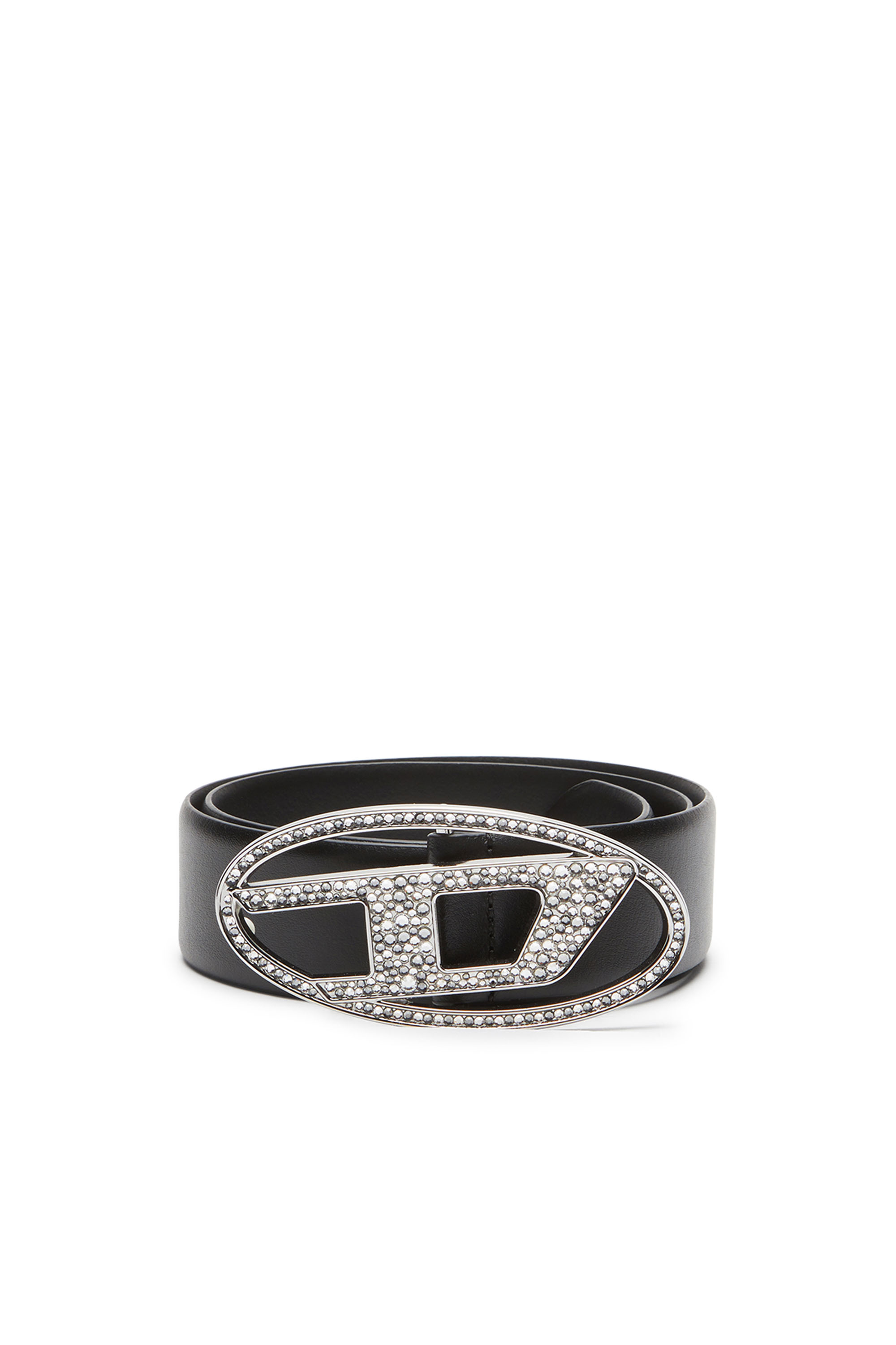 Diesel - B-1DR STRASS, Female's 4cm Leather belt with crystal buckle in ブラック - 1