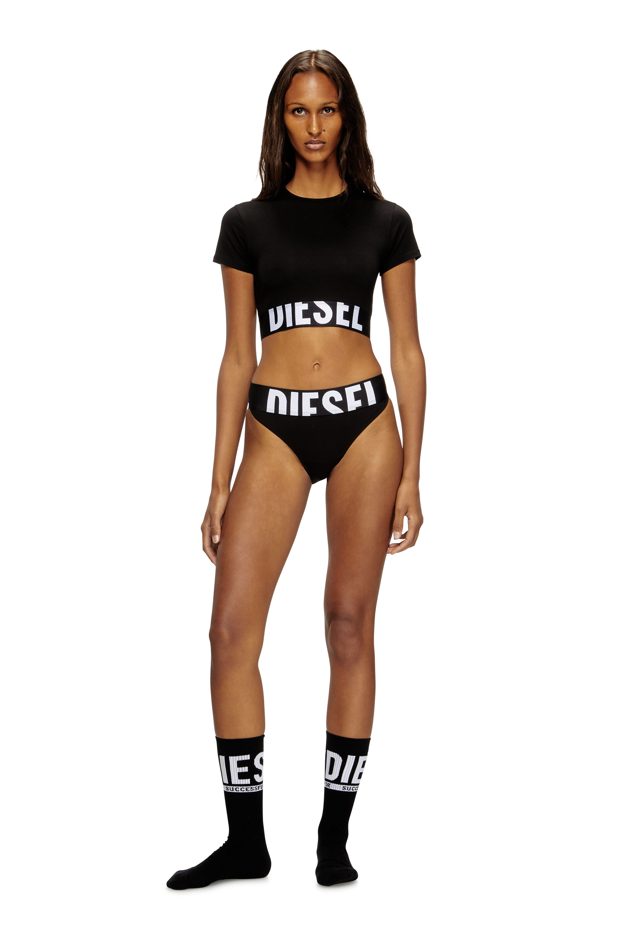 Diesel - UFTEE-SPORT-CROPPED-T-SHIRT, Female's Sporty cropped top with logo band in ブラック - 1