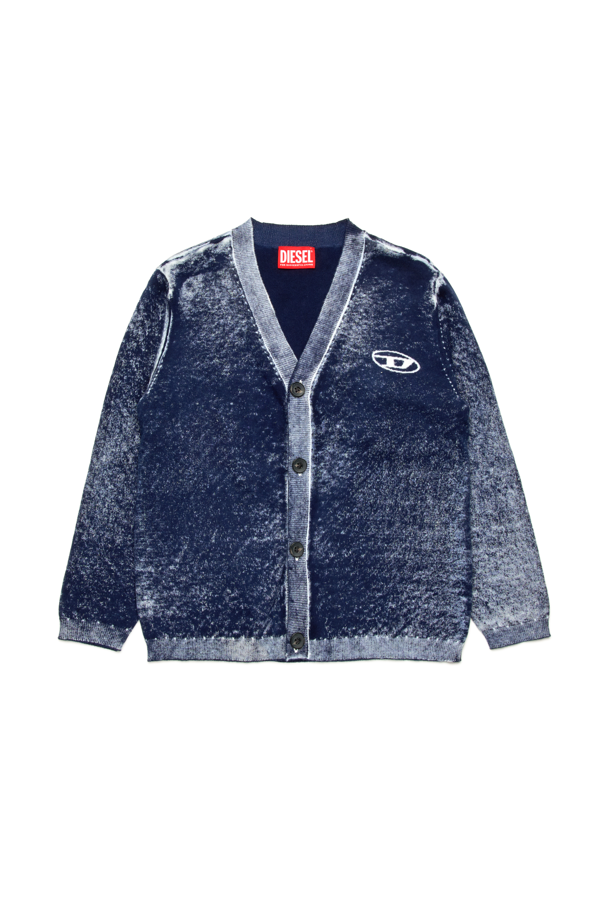 Diesel - KLAR CARDIGAN OVER, Male's Reverse-print cardigan with Oval D logo in ダークブルー - 1