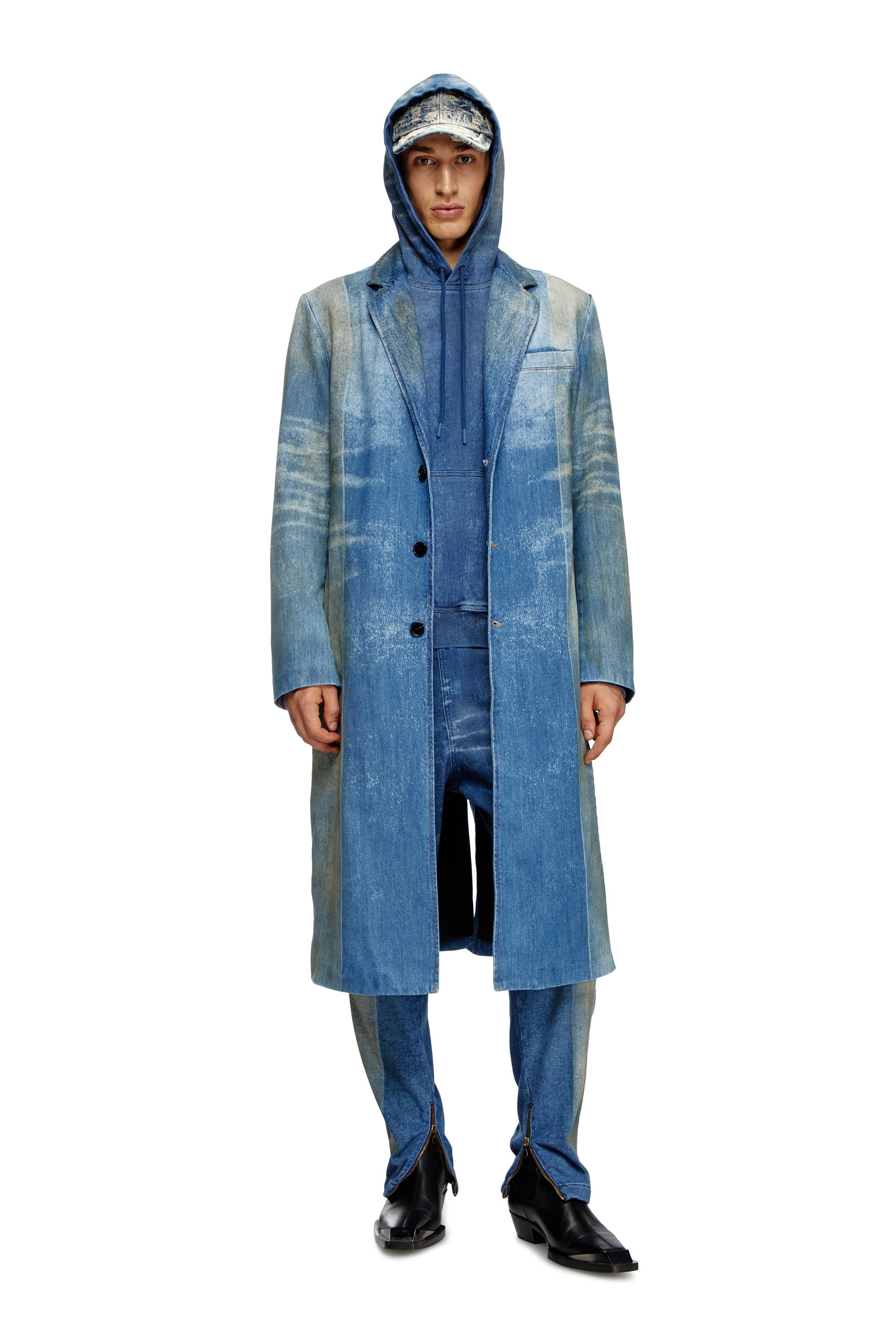 Diesel - D-UM-RIB-FSF TRACK, Unisex's Hoodie in Track Denim with solarised folds in ミディアムブルー - 2