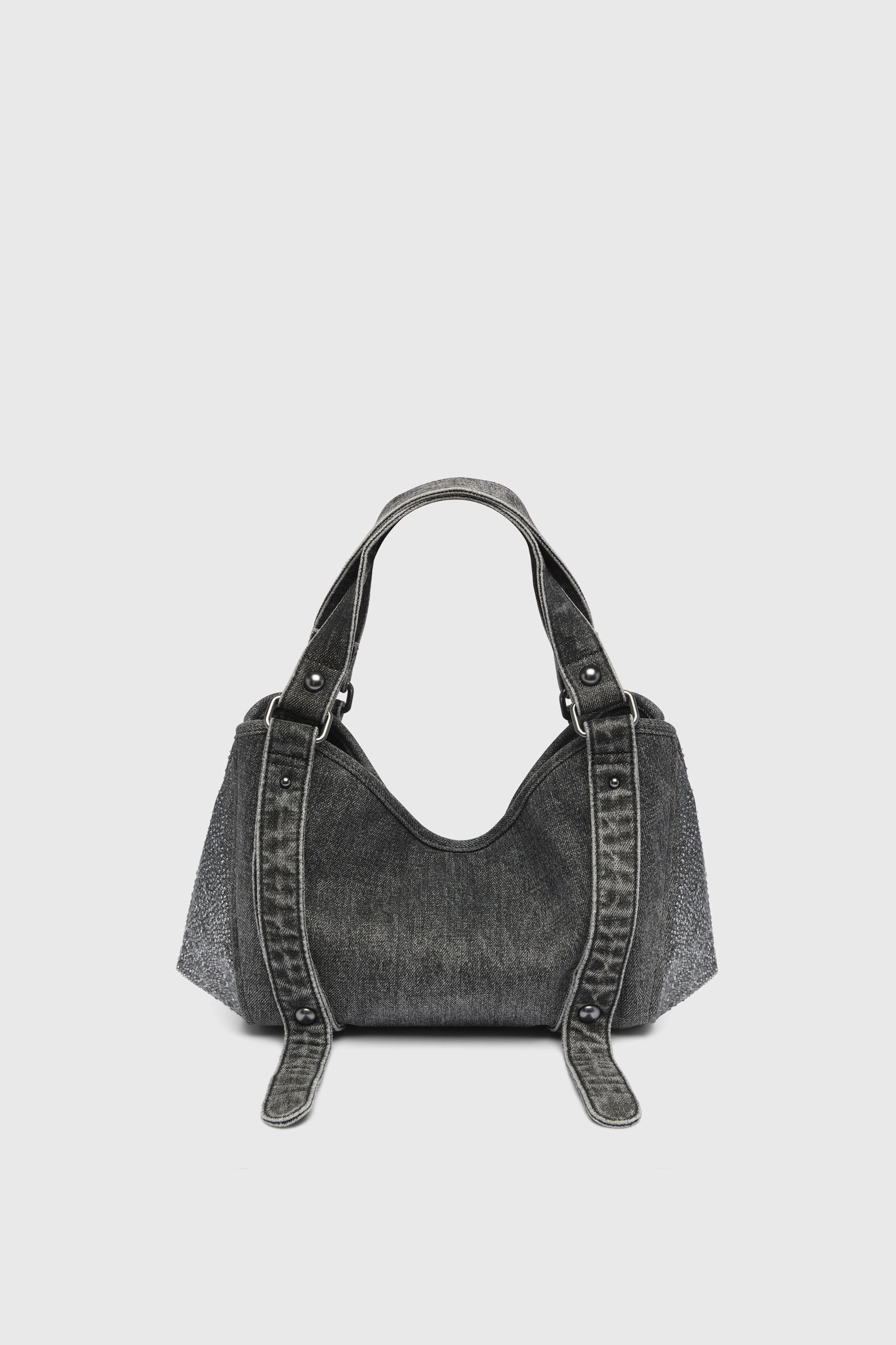 Diesel - D-ONE TOPHANDLE S, Female's D-One-Small top-handle bag in crystal solarised denim in ブラック - 3