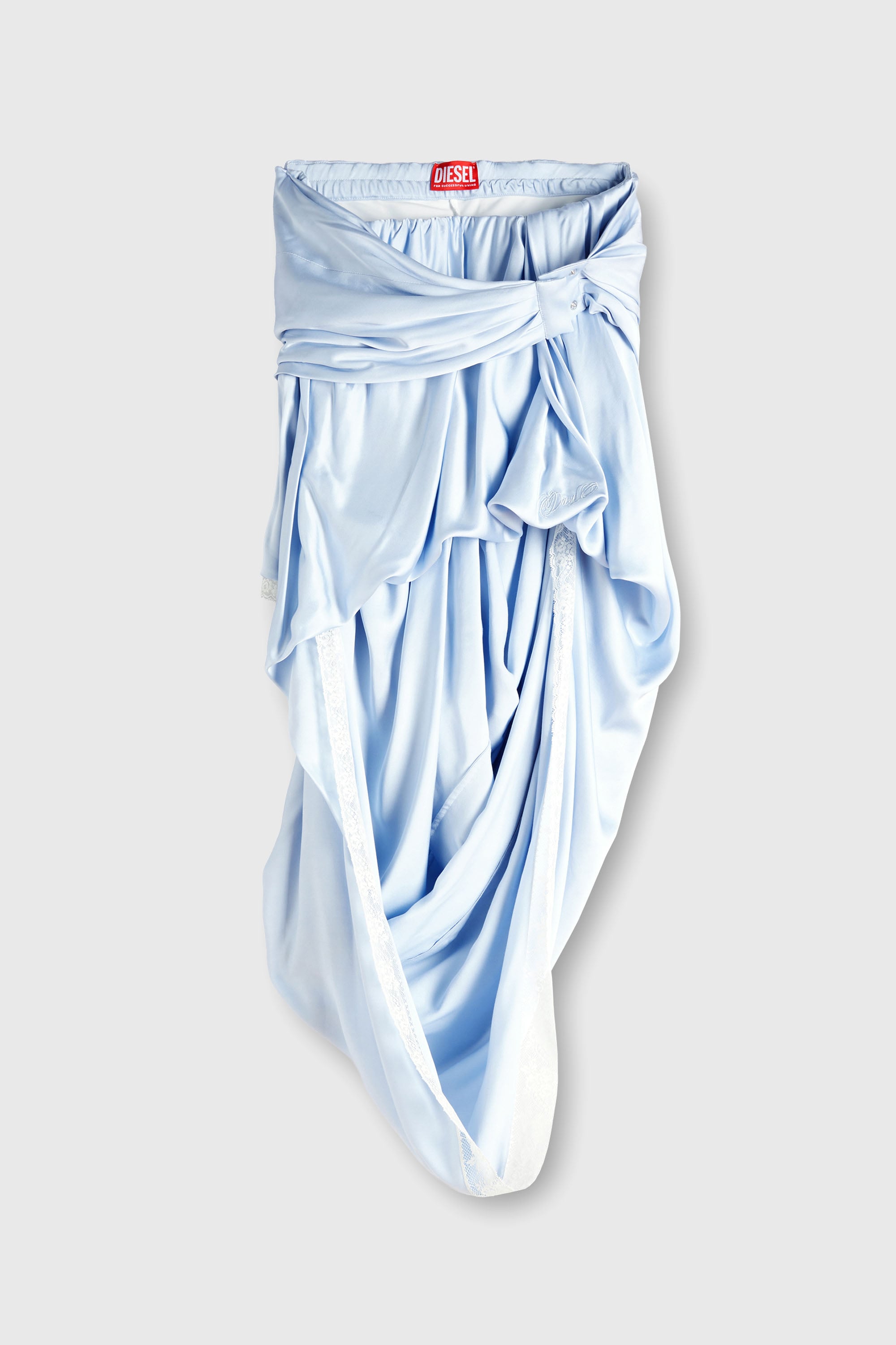 Diesel - O-WANDA, Female's Draped satin midi skirt with lace trim in ライトブルー - 2