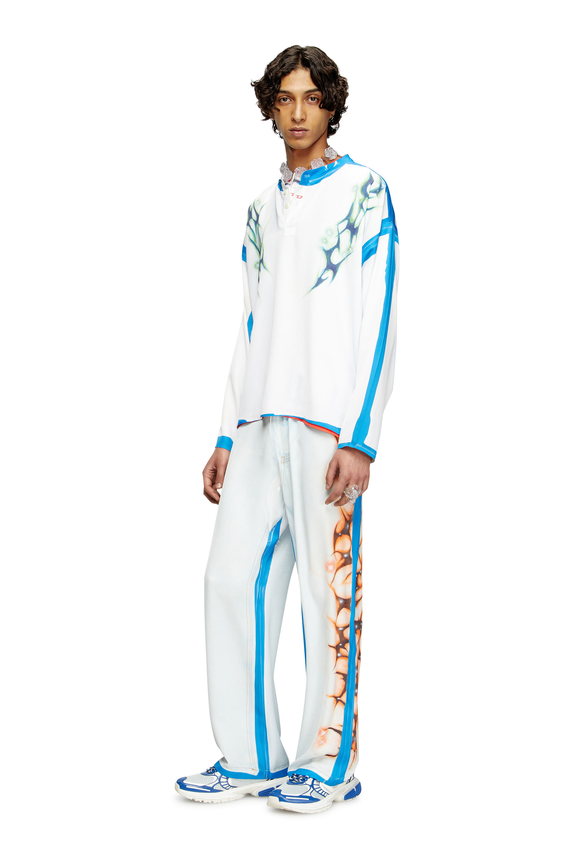 Diesel - P-AFTER-GRAFFITI-JAP, Unisex's Relaxed pant with graffiti print in ブルー/ホワイト - 1