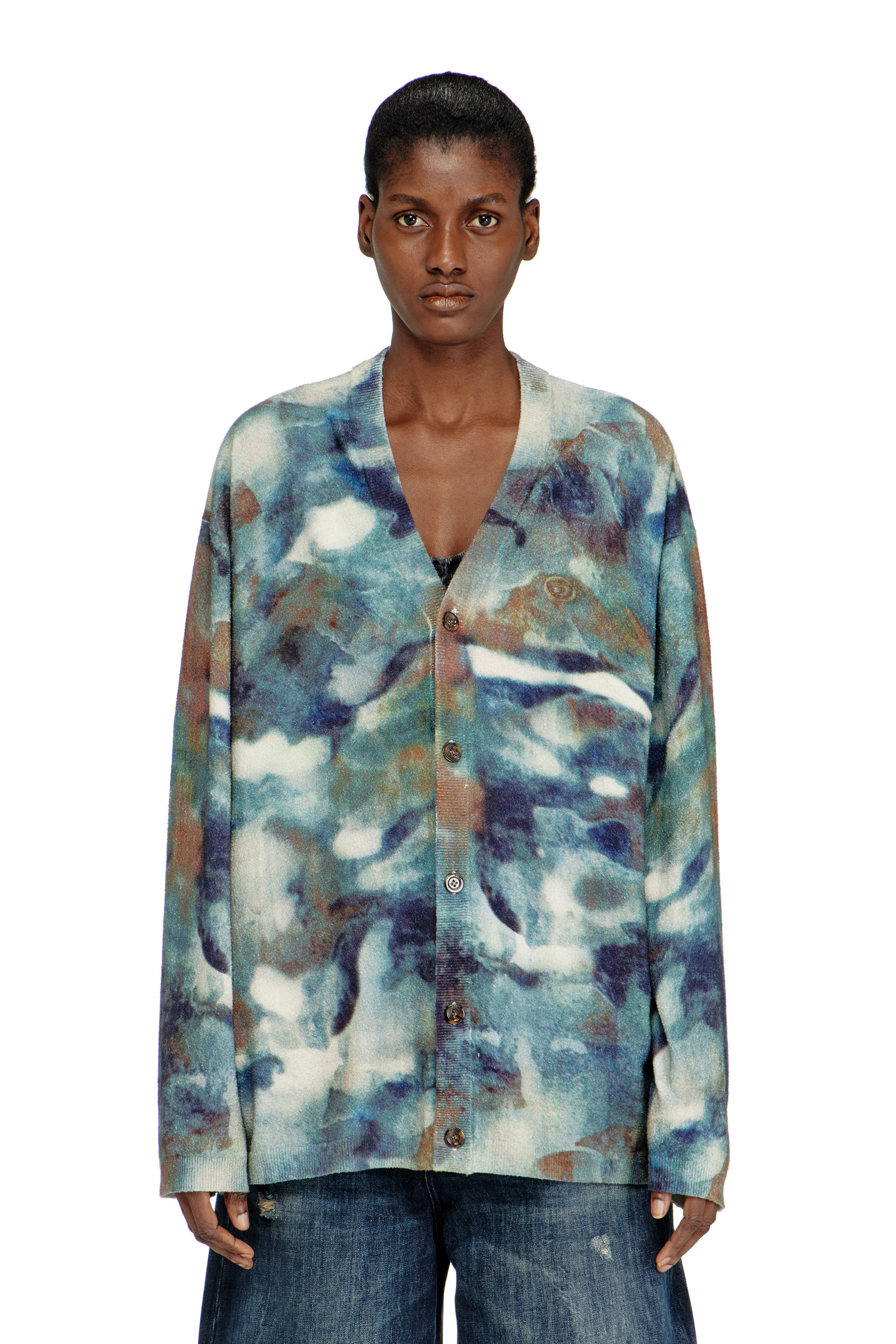 Diesel - M-ILLUM-CARDIGAN, Unisex's Sponge-yarn cardigan with abstract print in ブルー - 3