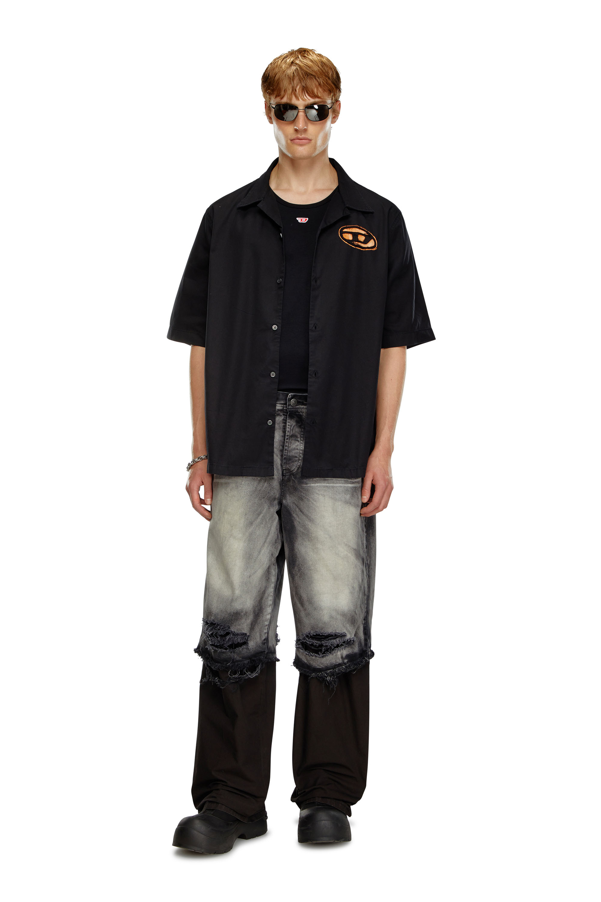 S-GHENT Bowling shirt with faded effect｜グレー｜メンズ｜DIESEL