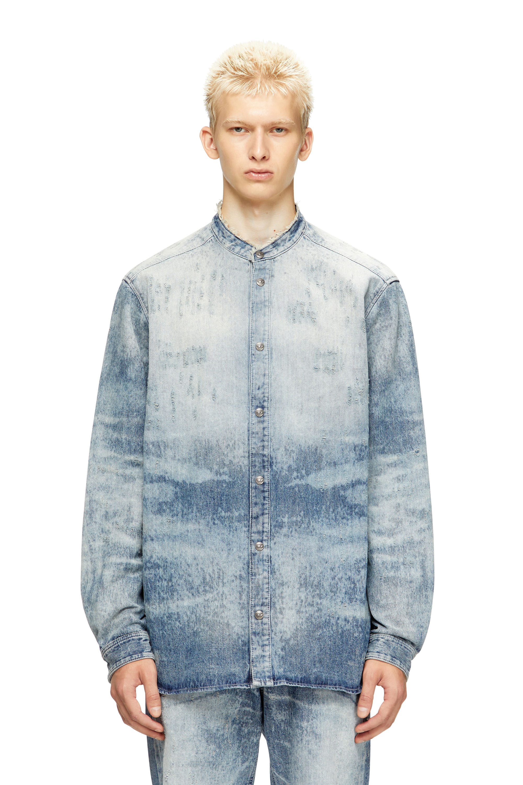 Diesel - D-SIMP-FSH, Male's Shirt in distressed honeycomb denim in ライトブルー - 3